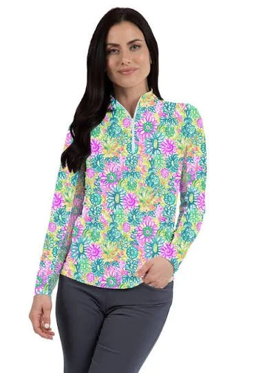Ibkul Lilli Violet Zip Mock Neck (Style #10653) )