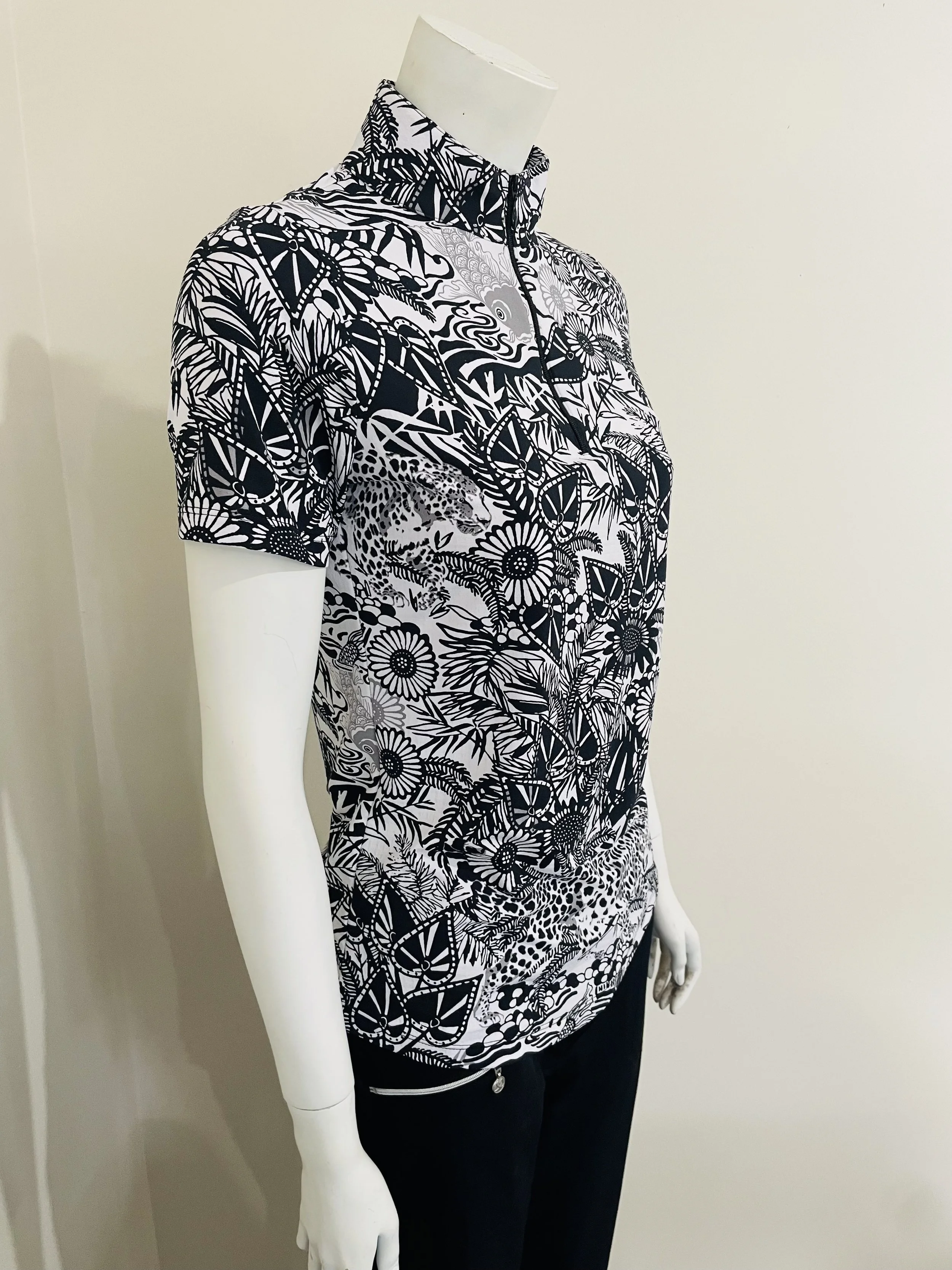 IBKUL Short Sleeve Zip Mock Bamboo Garden