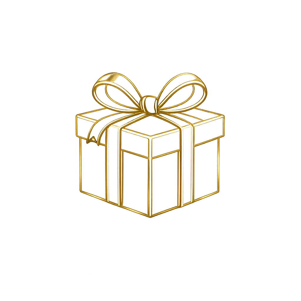 Goldene Geschenkbox mit Schleife auf schwarzem Hintergrund.
