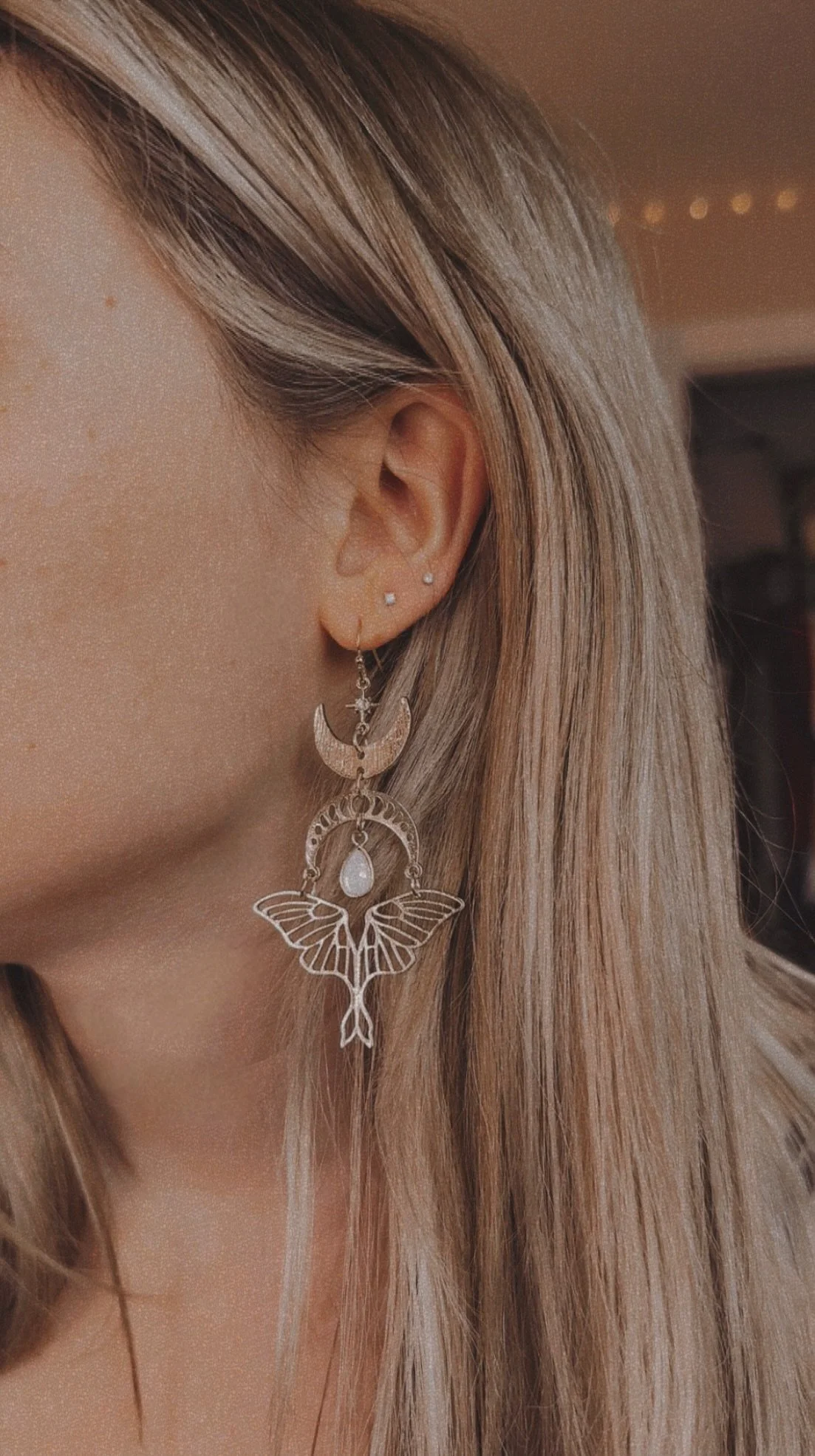 Golden Moth Charm Earrings