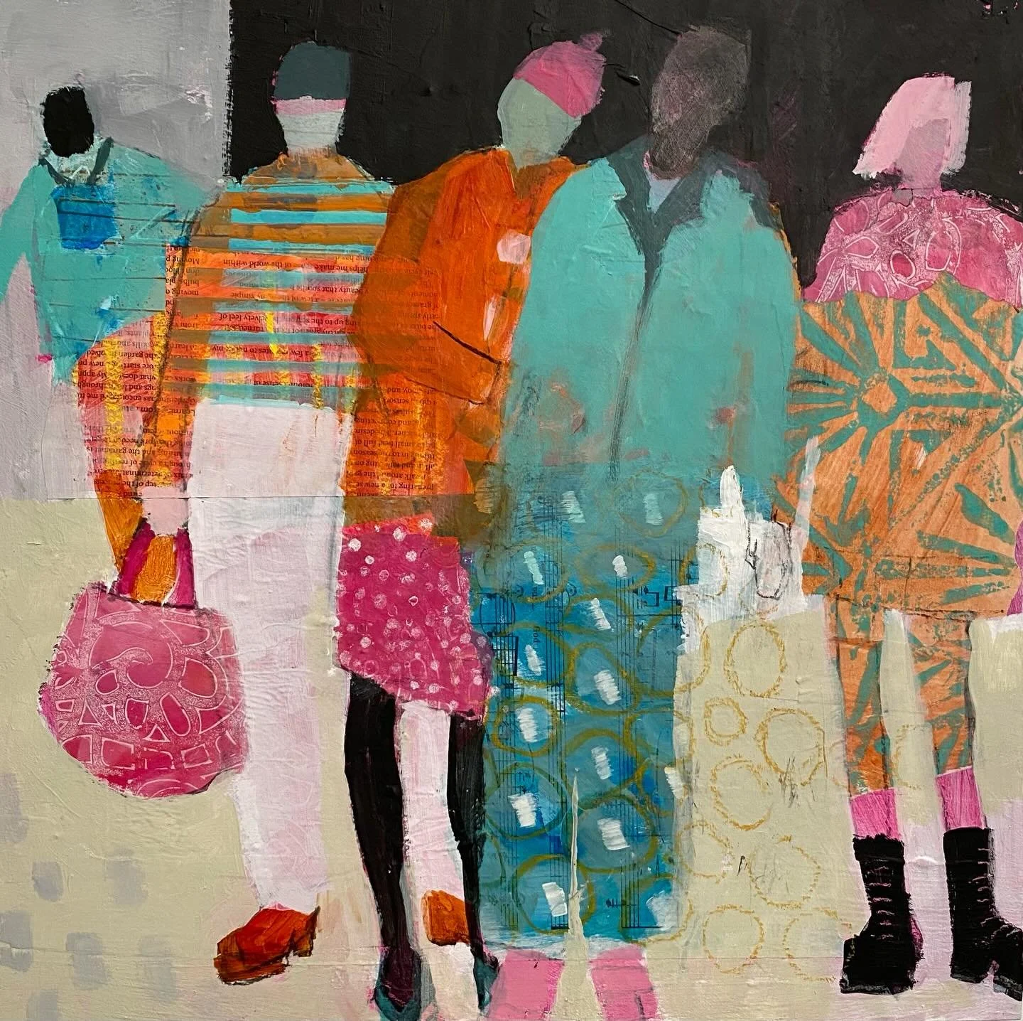 The Pink Bag and Dog Sitting. Two new works in progress using collage and acrylic. #figuresinacrylic #dogsitting #acrylicpaintingartist #collageartist