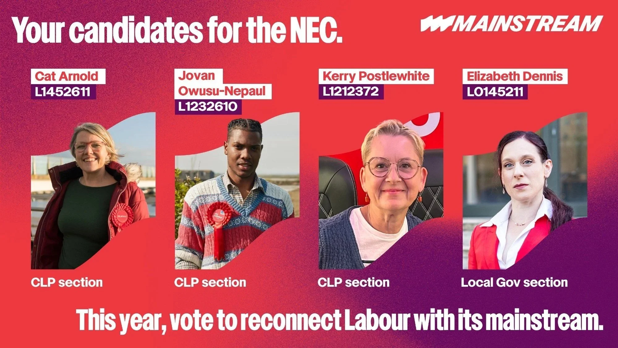 images of all four Mainstream candidates for Labour Party NEC elections