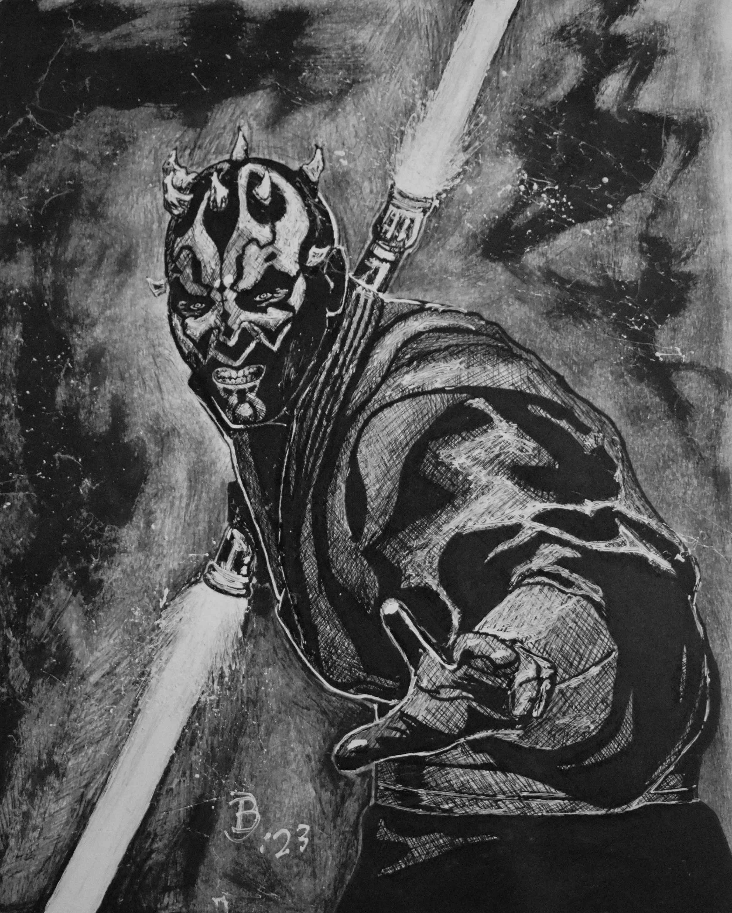 Darth Maul, after Rod Reis. Ink on Bristol board.

#art #artist #fanart #starwars #ink #comicart #darthmaul