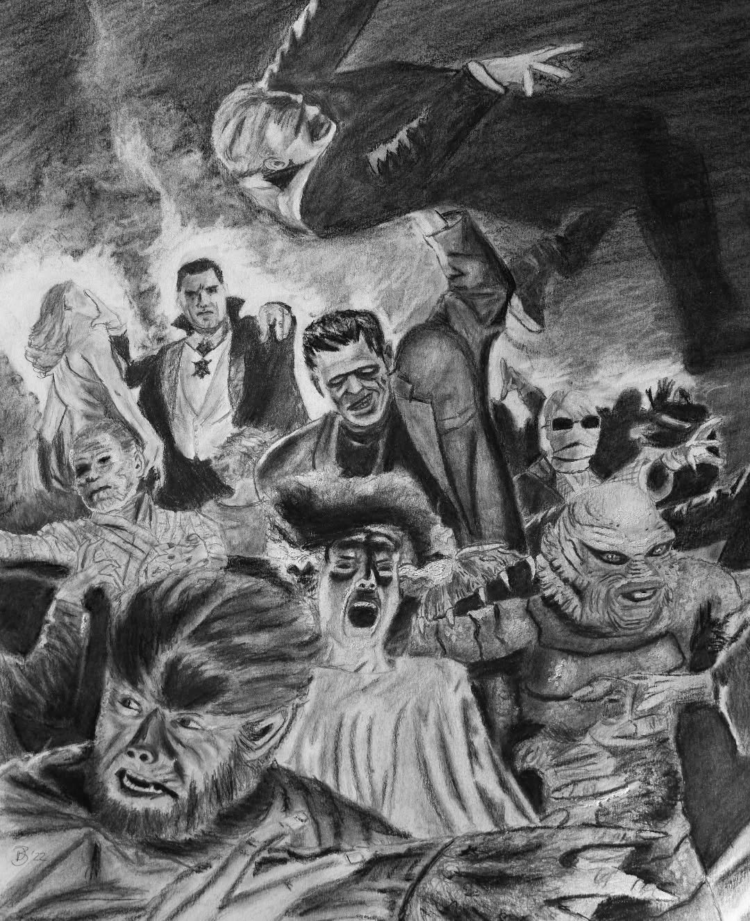 A master copy I did a few years ago from the great @thealexrossart All credit goes to him. The Universal monster mash in mixed media. Lon Cheney Jr Wolf Man, Elsa Lancaster The Bride, The Creature from the Black Lagoon, Boris Karloff The Monster and 