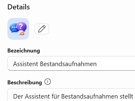 Screenshot. Icon, Bezeichnung und Beschreibung des Agenten