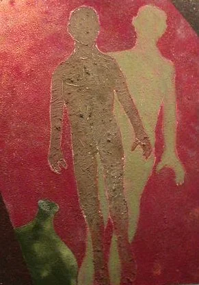 Silhouette et son ombre, cendres et pigments sur toile, 130 x 180 cm