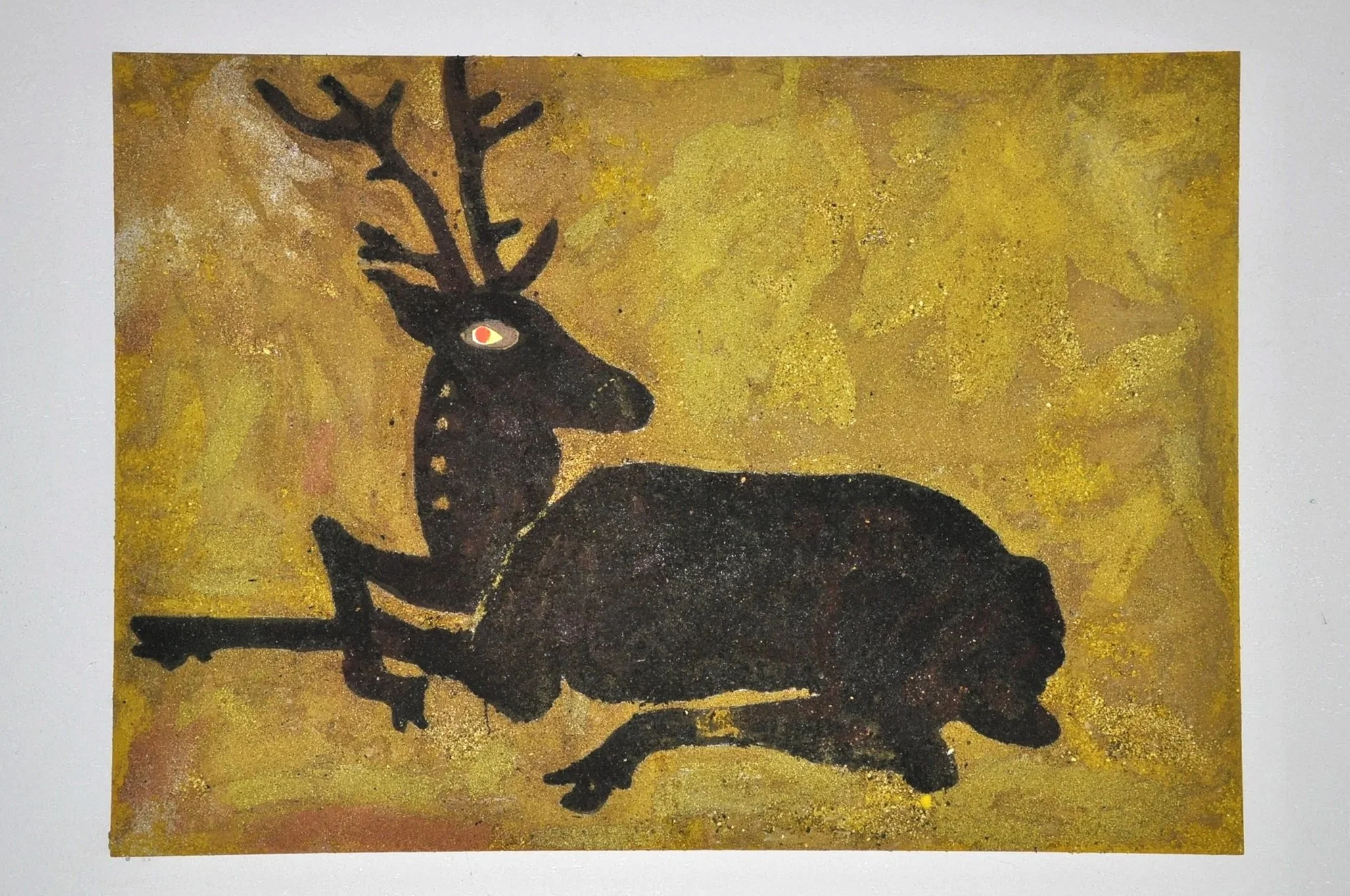 Cerf seul, cendres et pigments sur toile, 100 x 120 cm