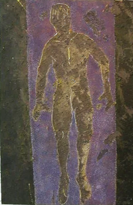 UP Bleu ! Silhouette, cendres et pigments sur toile, 160 x 180 cm