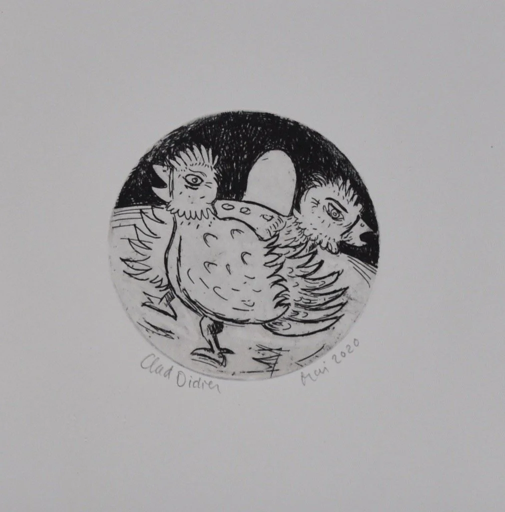 Poules confinées n°2, Impression gravure sur cuivre