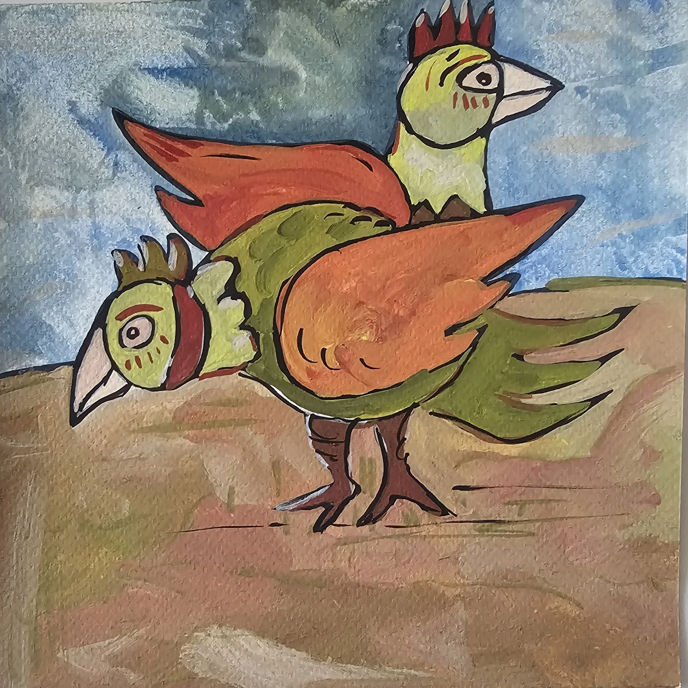 Poules 62 - 30 x 30 cm - 75€ (hors cadre et livraison)