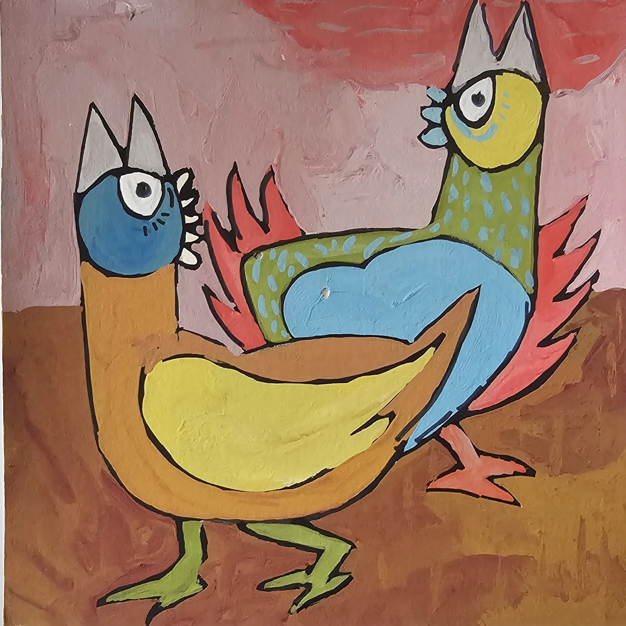 Poules 65 - 30 x 30 cm - 75€ (hors cadre et livraison)
