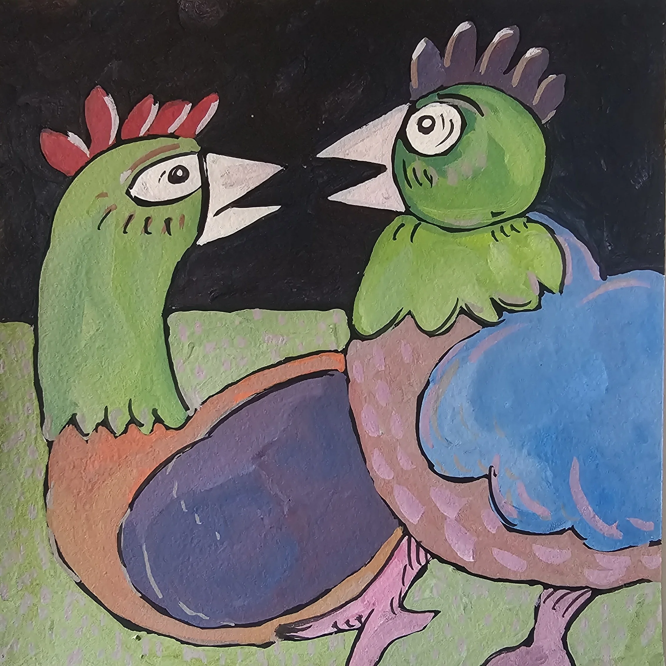 Poules 61 - 30 x 30 cm - 75€ (hors cadre et livraison)