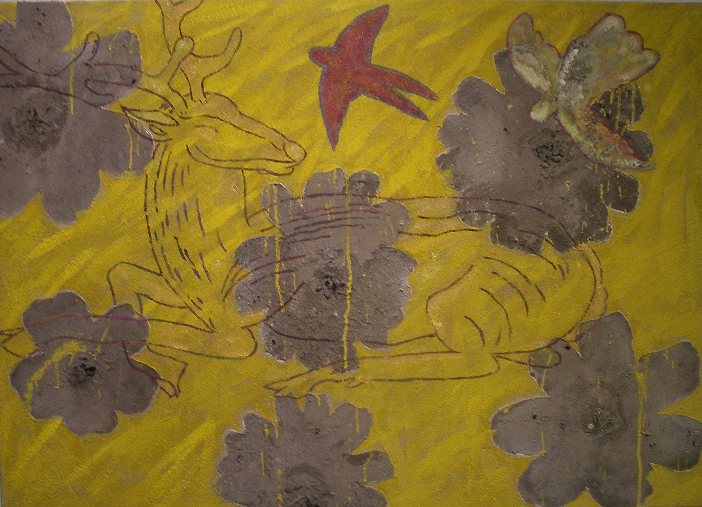 Cerf, cendres et pigments sur toile, 100 x 120 cm 