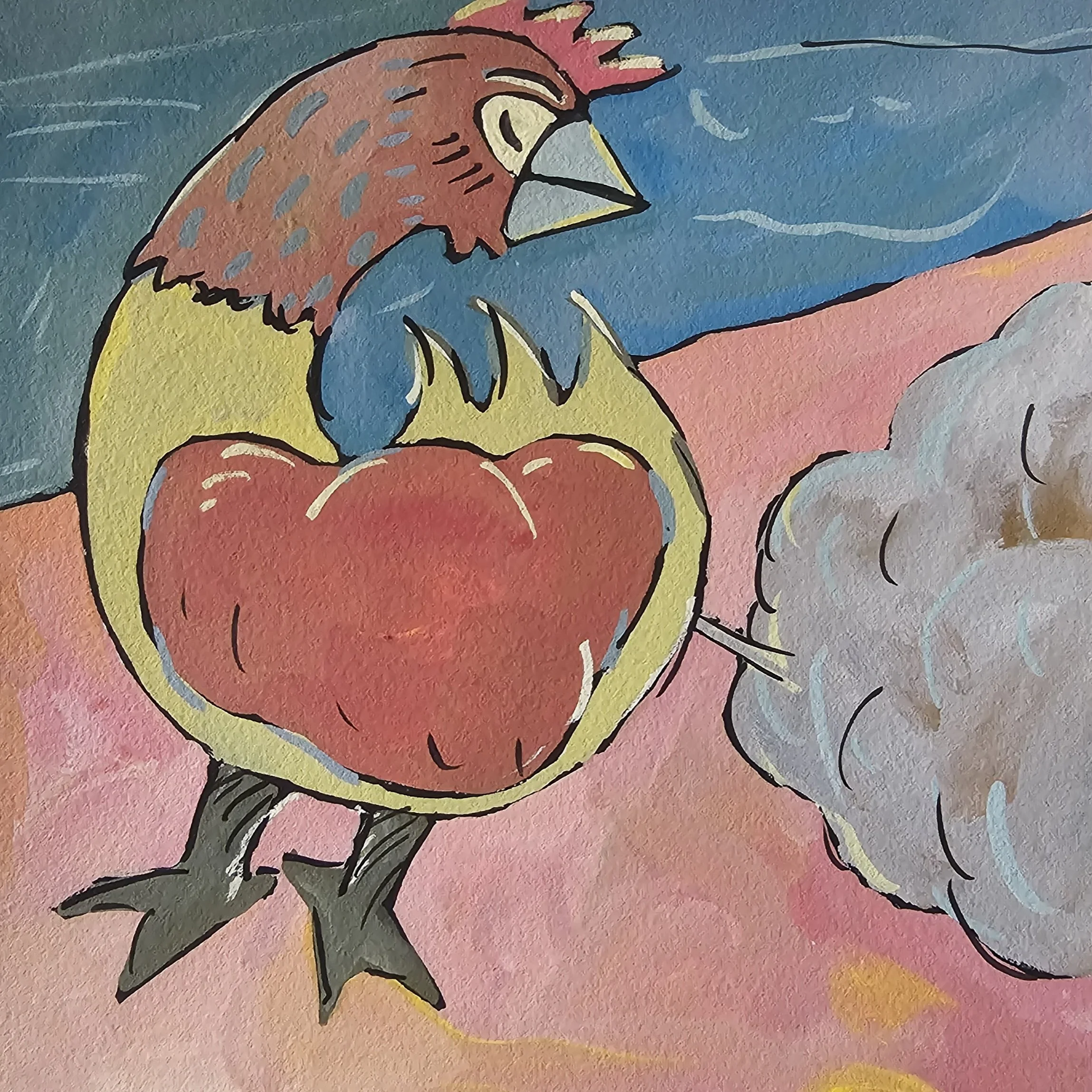 Poules 63 - 30 x 30 cm - 75€ (hors cadre et livraison)