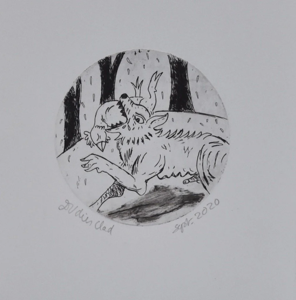 Poules confinées n°3, Impression gravure sur cuivre