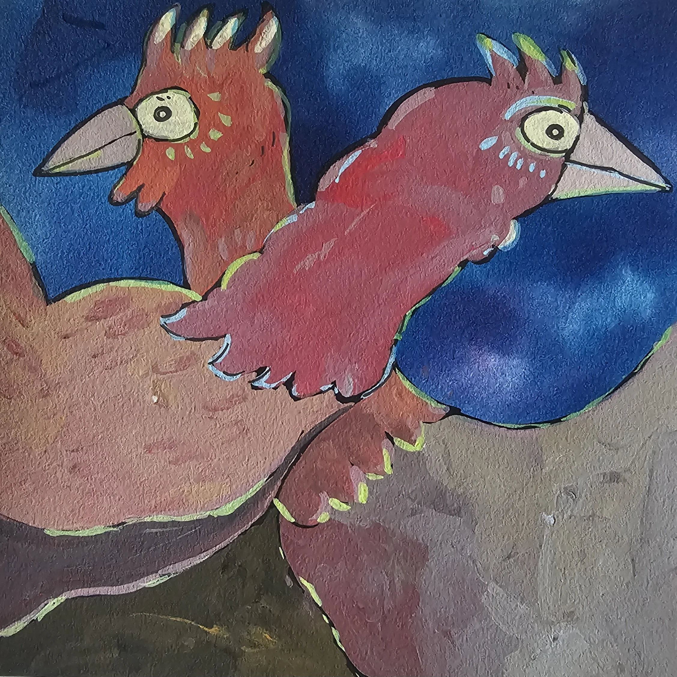 Poules 51 - 30 x 30 cm - 75€ (hors cadre et livraison)