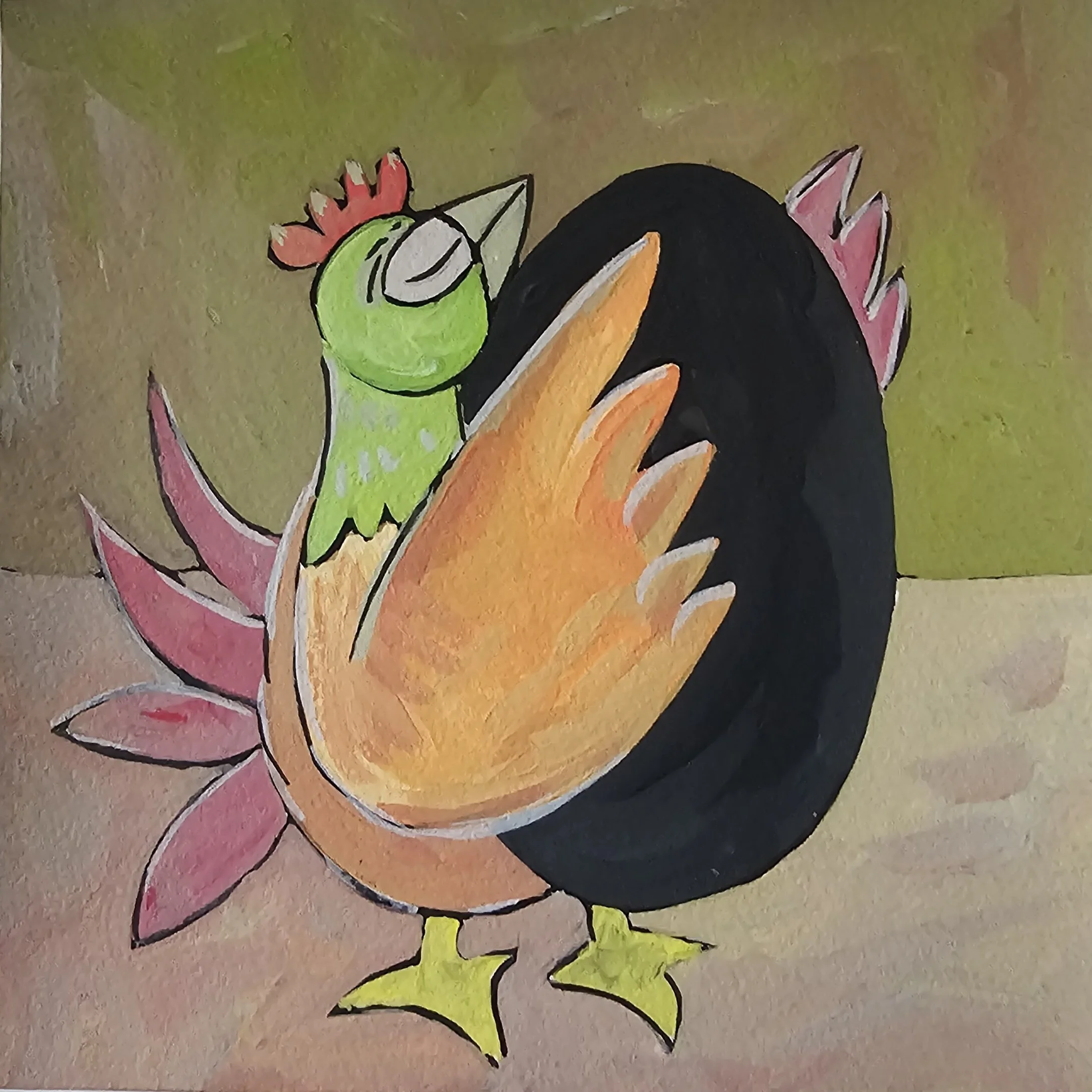 Poules 74 - 30 x 30 cm - 75€ (hors cadre et livraison)