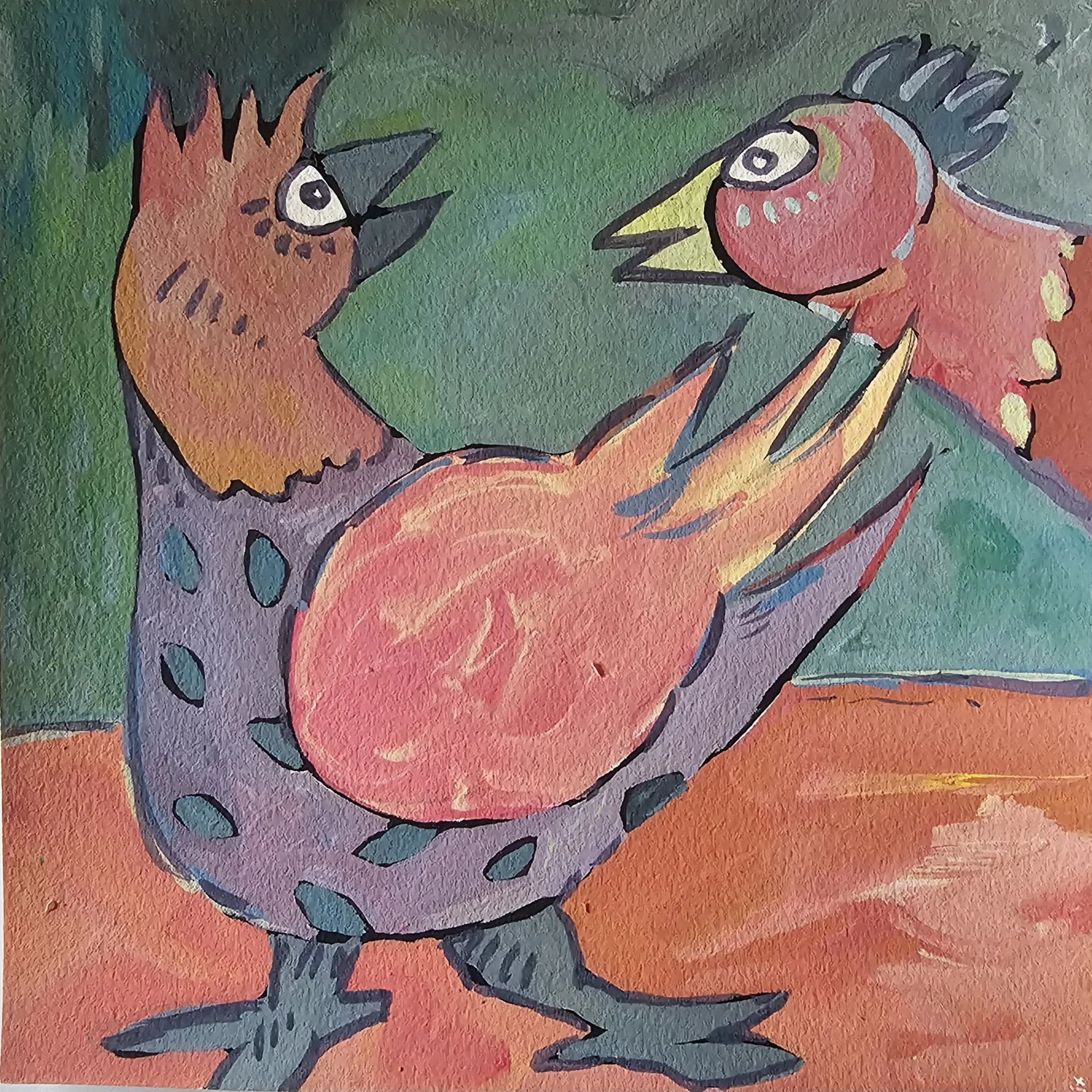 Poules 31 - 30 x 30 cm - 75€ (hors cadre et livraison)