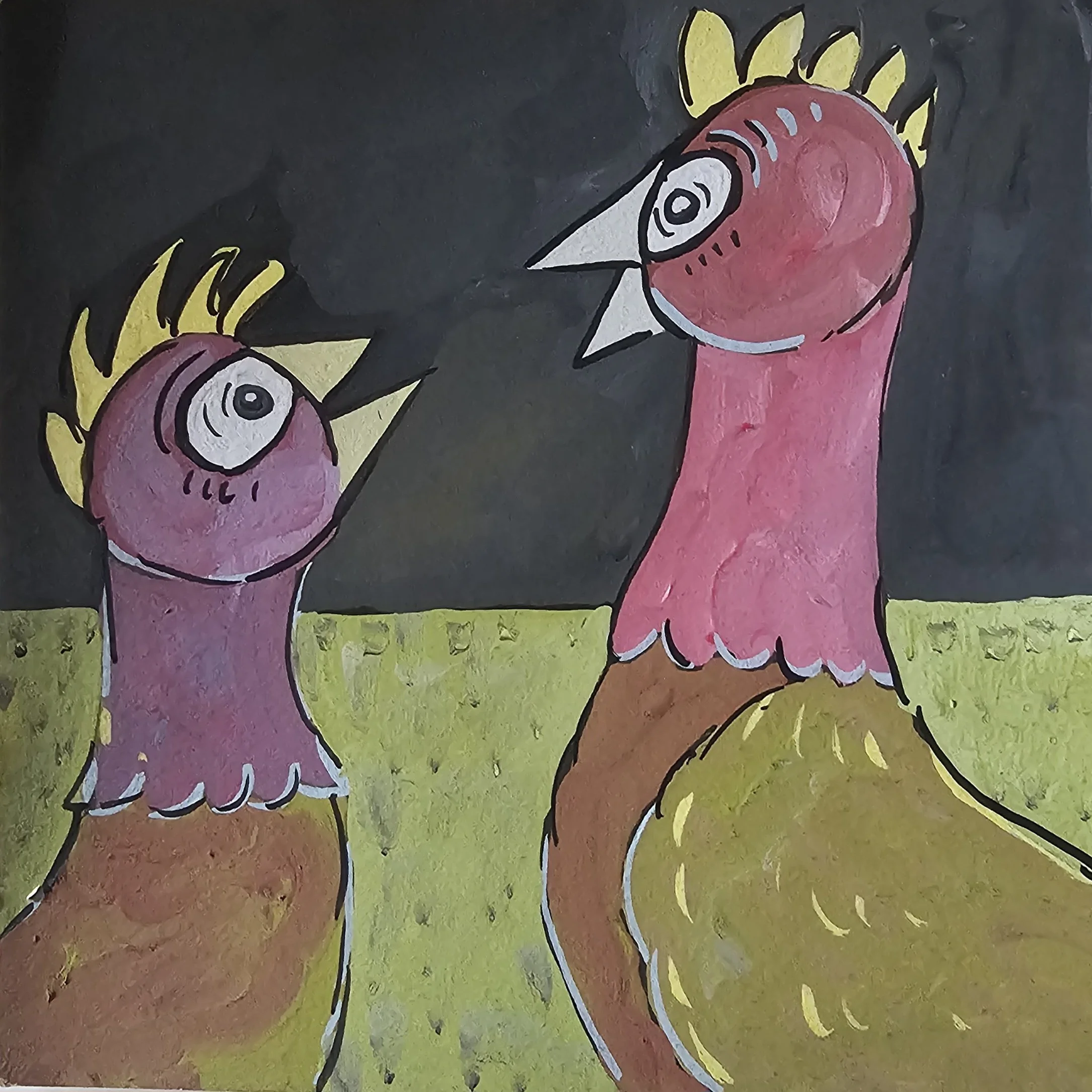 Poules 97 - 30 x 30 cm - 75€ (hors cadre et livraison)