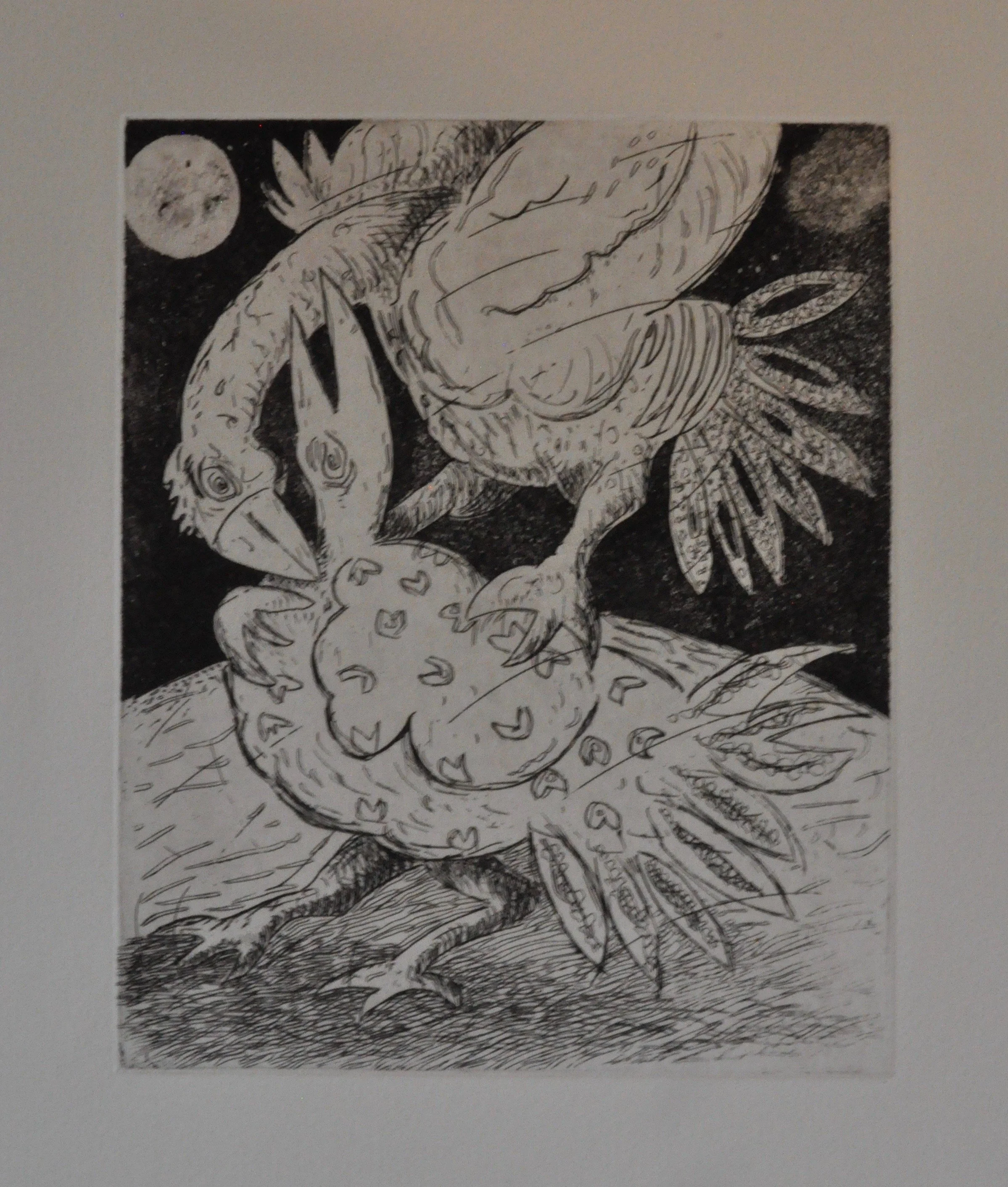 Poules, Impression gravure sur cuivre
