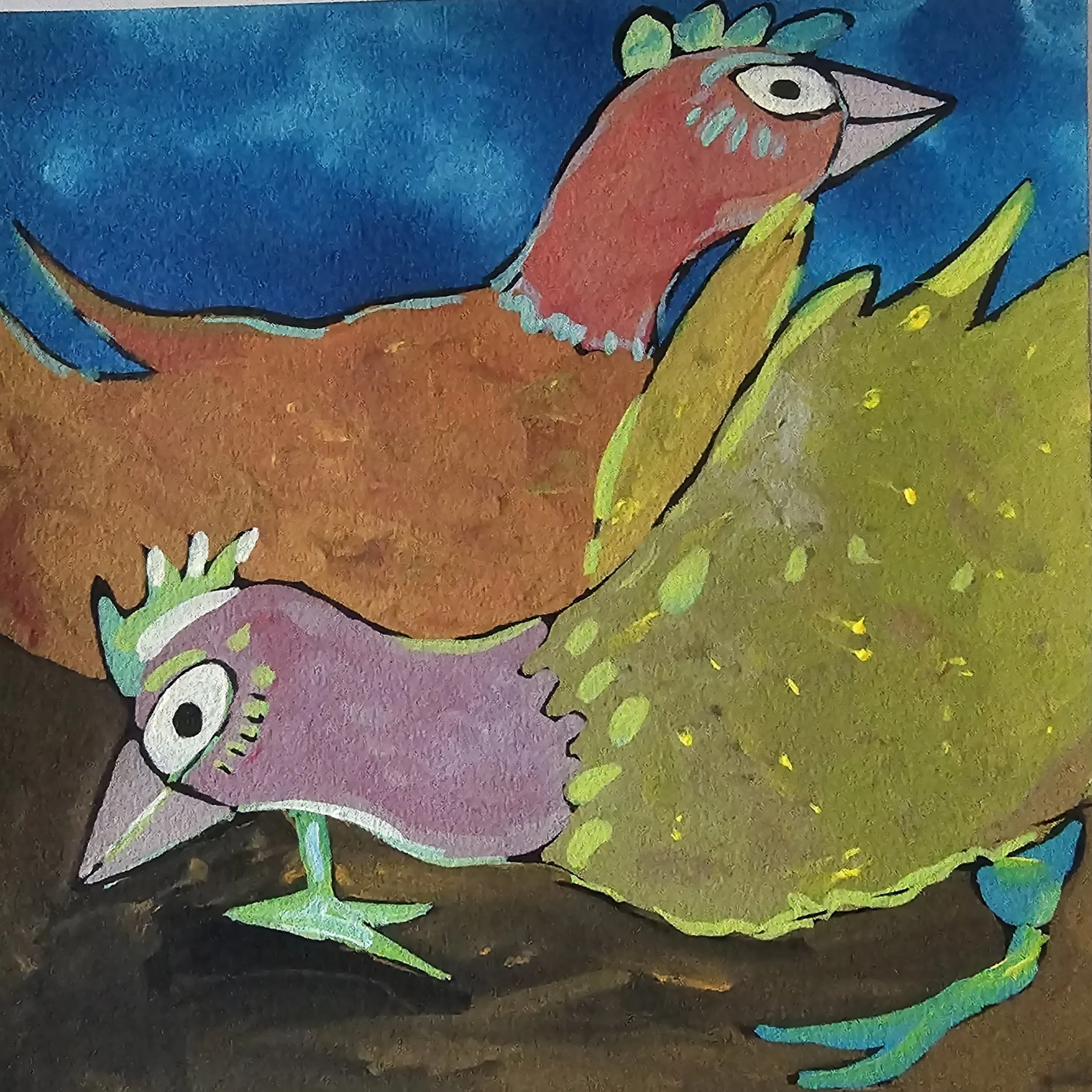 Poules 72 - 30 x 30 cm - 75€ (hors cadre et livraison)