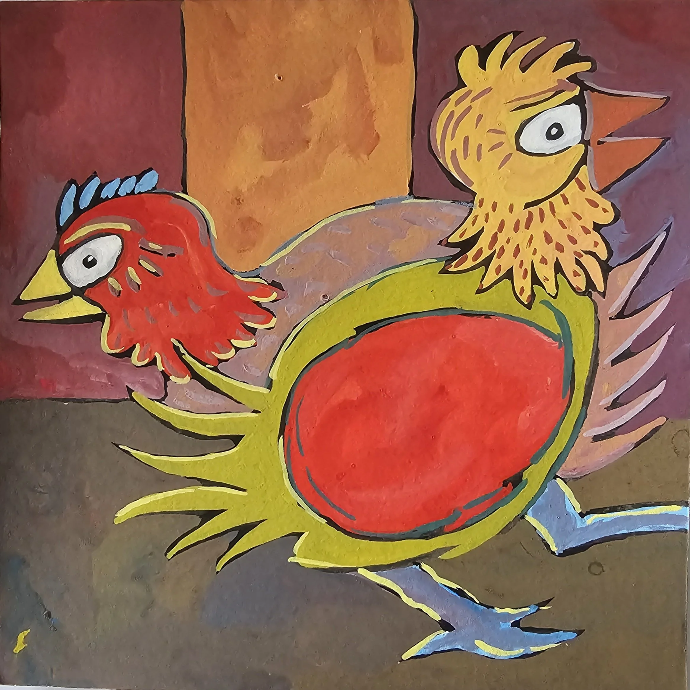 Poules 93 - 30 x 30 cm - 75€ (hors cadre et livraison)