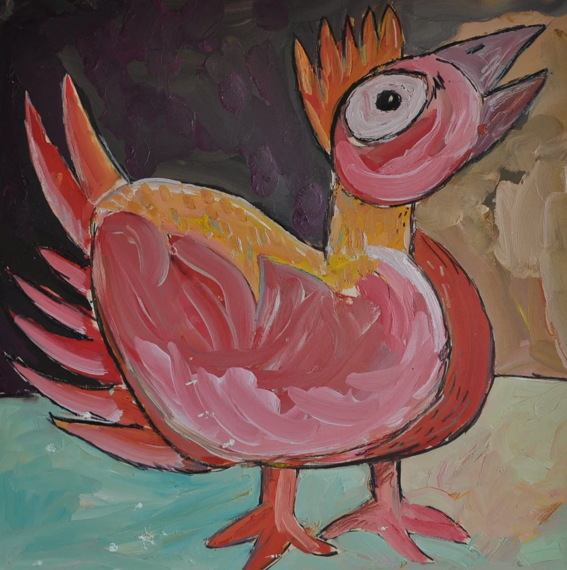 "2ème Poule", peinture à l´huile 50 x 50 cm