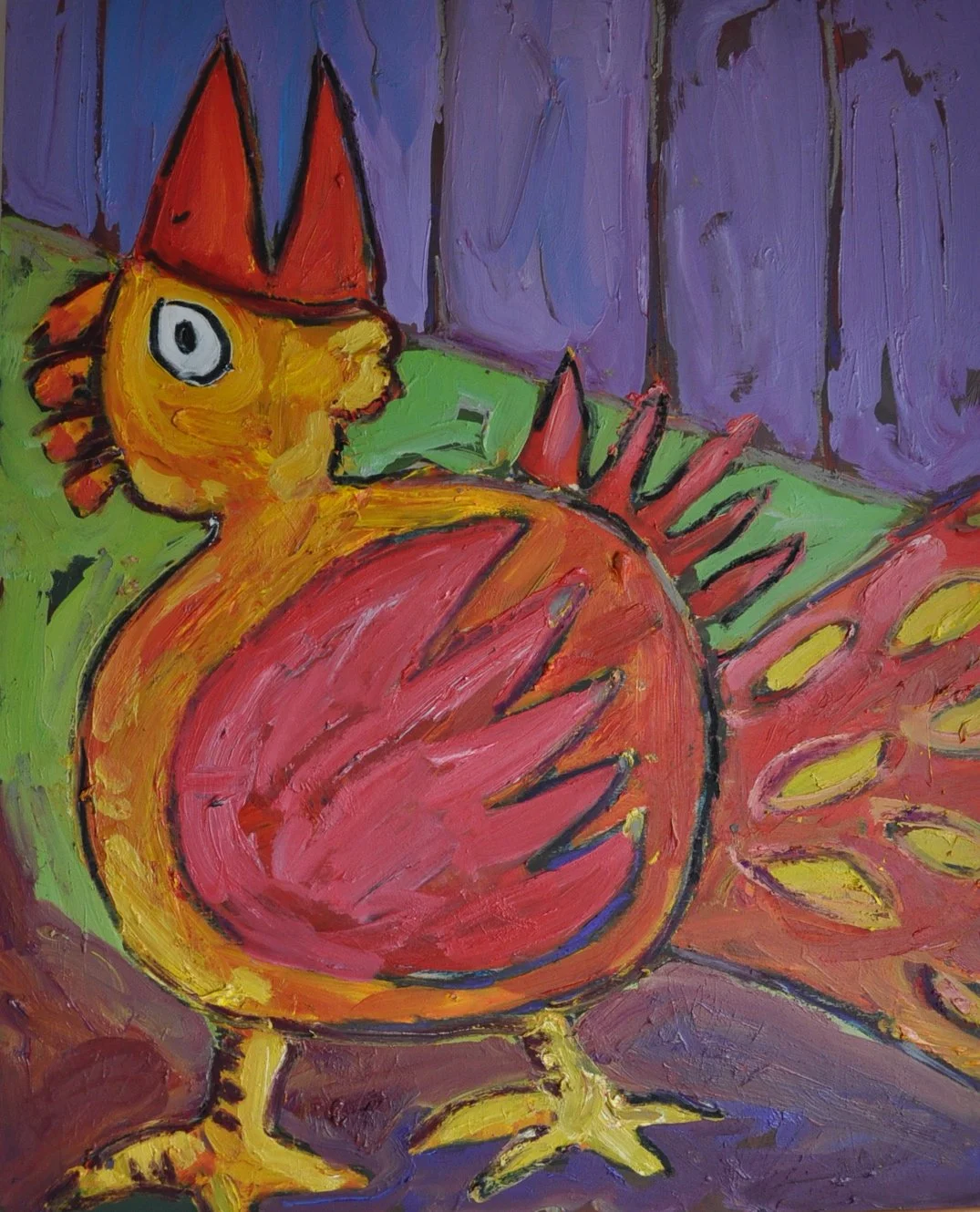 Poule, huile sur panneau de bois, 50 x 60 cm