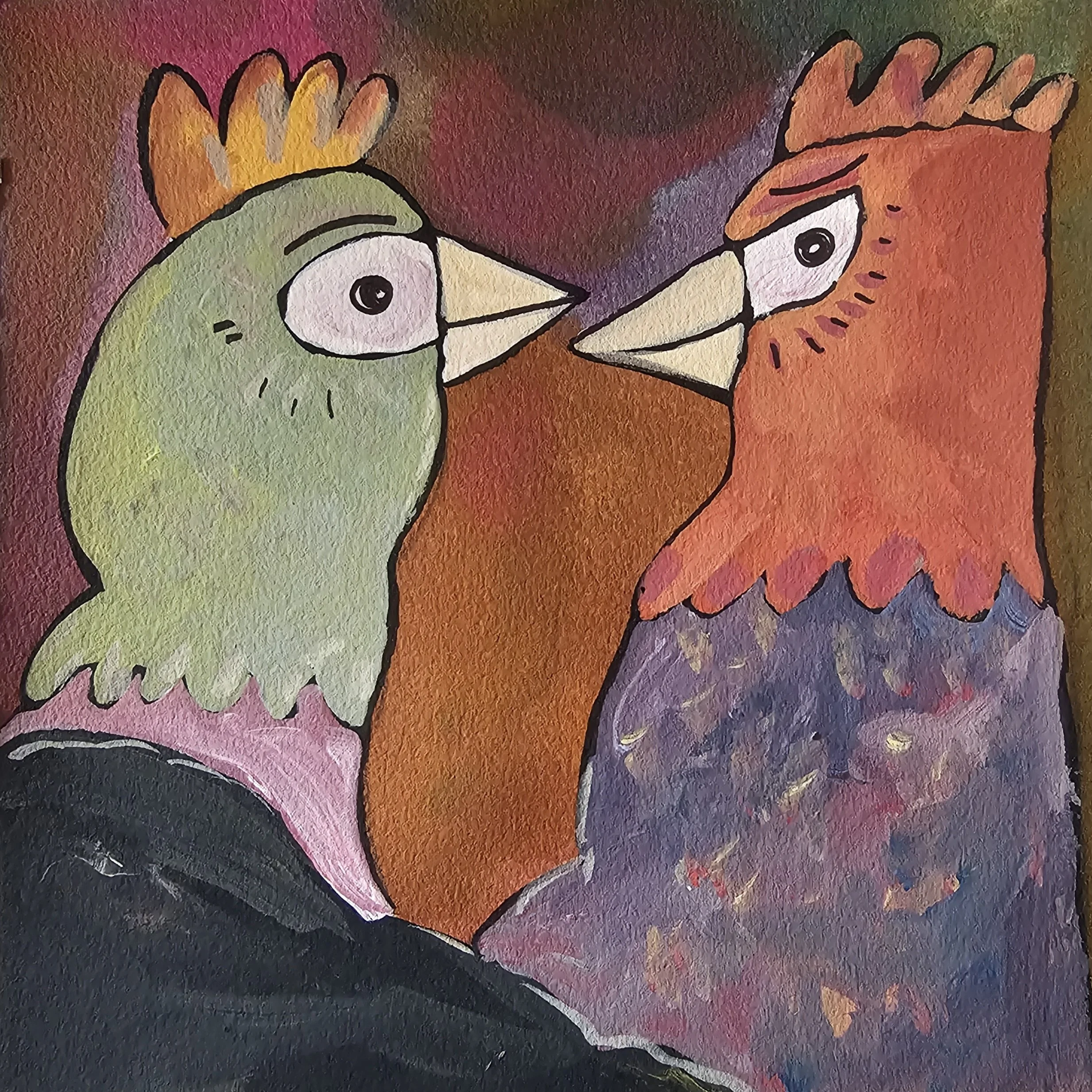 Poules 55 - 30 x 30 cm - 75€ (hors cadre et livraison)