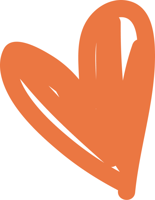 Een eenvoudige, gestileerde tekening van een hart in oranje kleur.