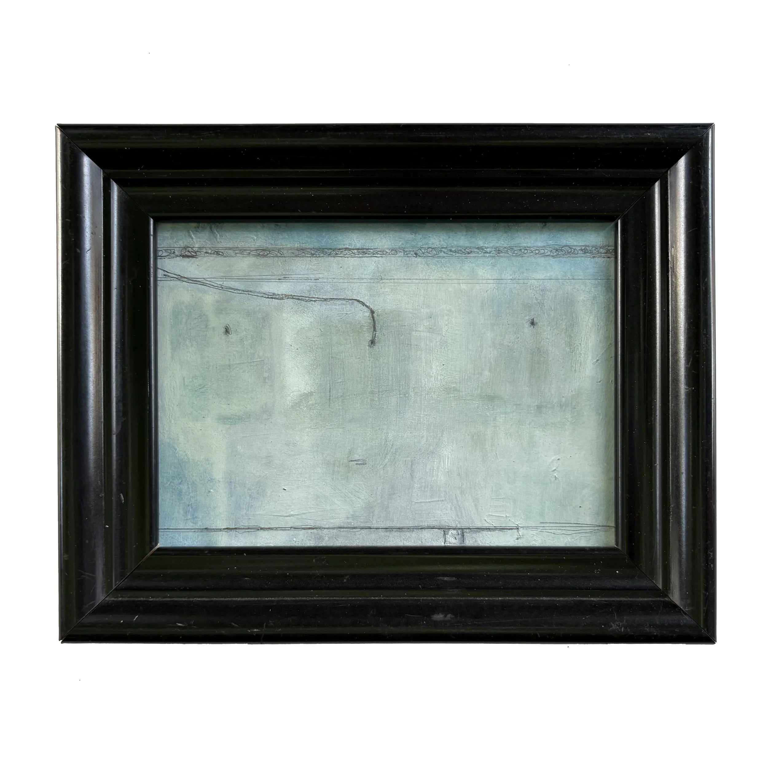 SMALL WALL. 2026
Acrylic paint, pencil on hardboard. 
Vintage frame.                                                                                   23cm x 18cm.  £370.00 