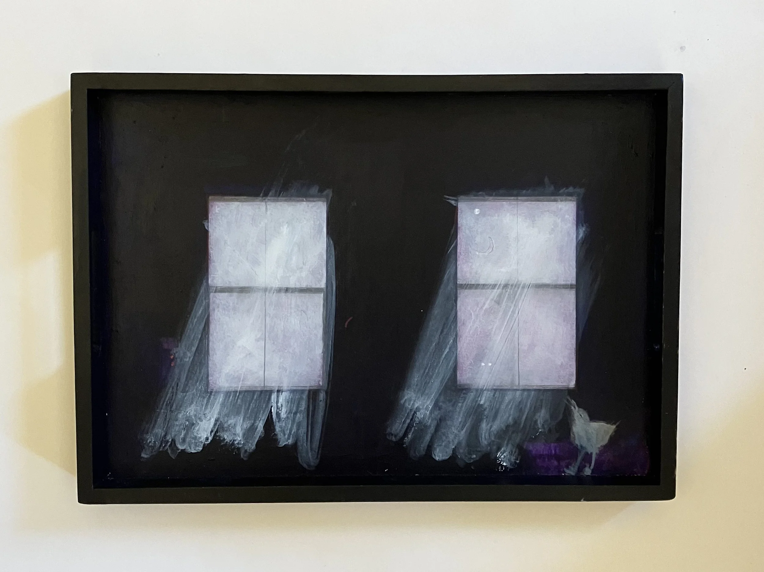THE GLOAMING. 
Acrylic paint, pencil on wooden tray.    
35cm x 25cm £400.00

