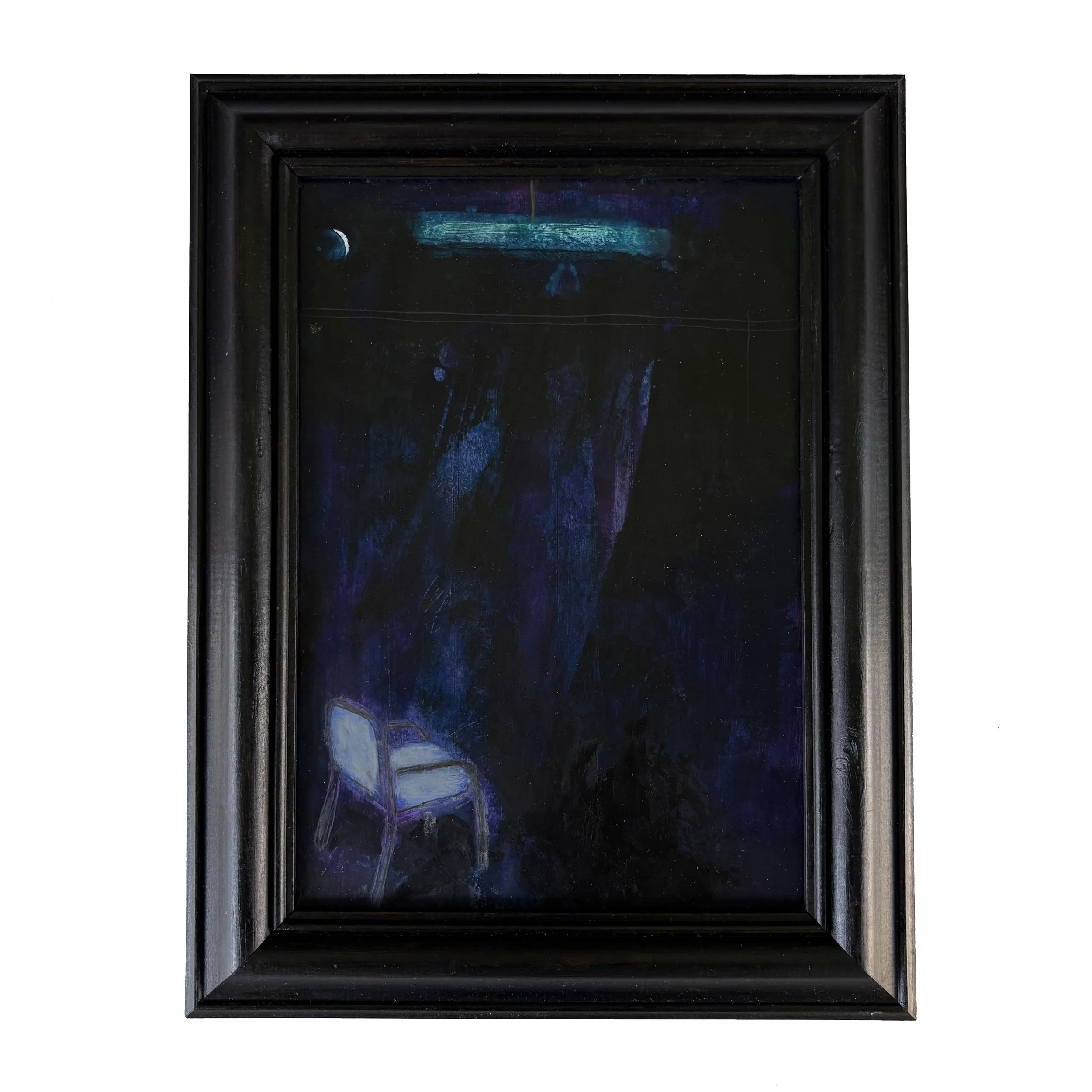 WAITING. 2026 
Acrylic Paint, pencil on hardboard. 
Vintage frame.
31cm x 39cm £420.00
