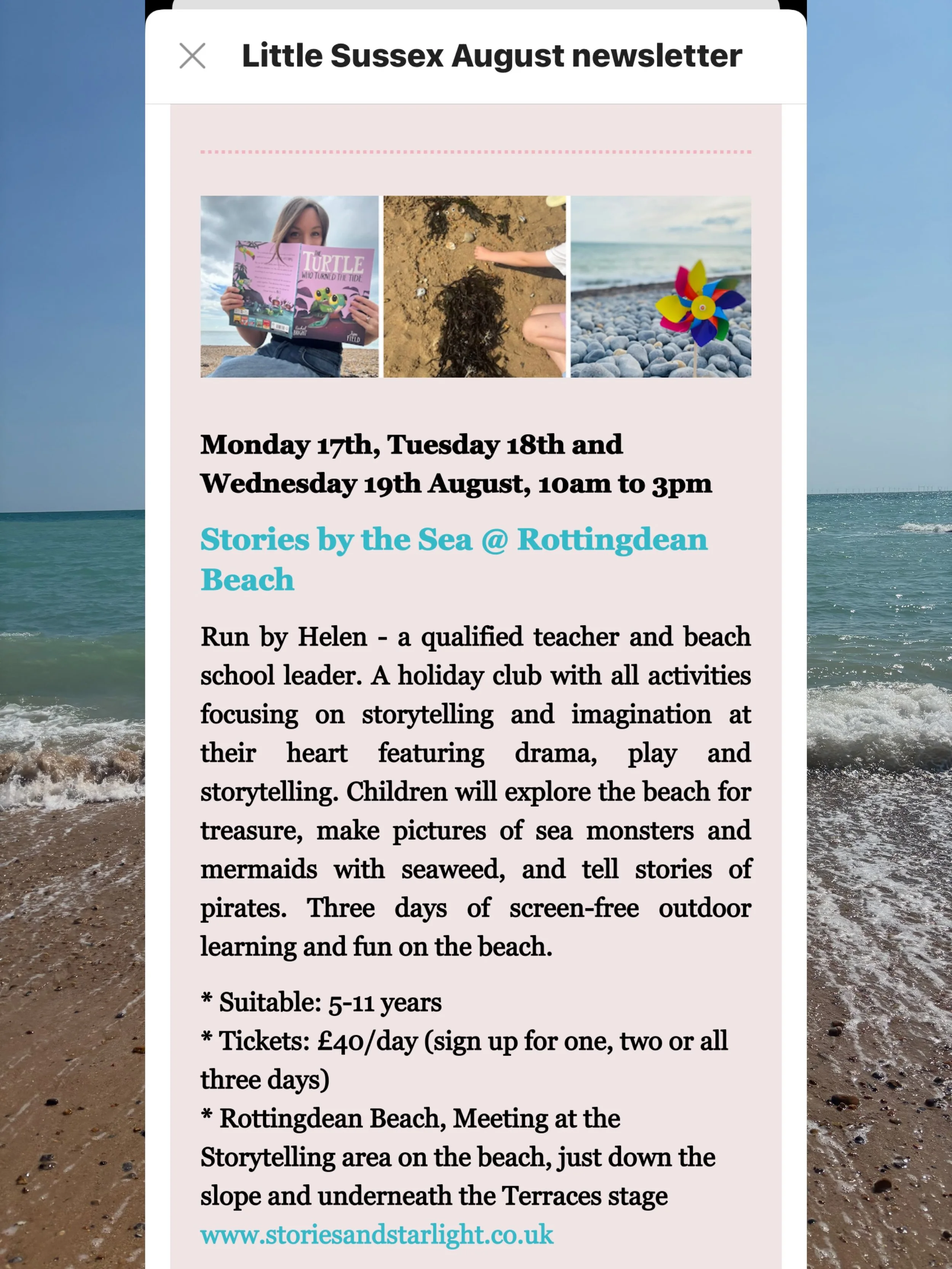 ☀️Very excited for my holiday club to be featured in @little_sussex &lsquo;s August newsletter!

Stories by the Sea summer holiday club will be full of beach exploration, drama and storytelling adventure - there is still time to sign up now at www.st