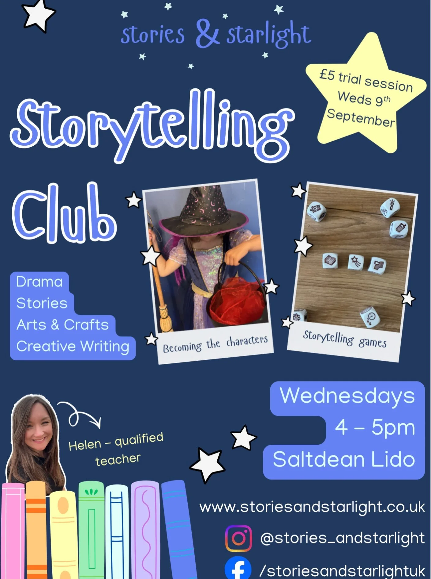 ✨BRAND NEW after-school club at Saltdean Lido! ✨

Step inside a story at my new Storytelling Club, designed to inspire reading through drama and creativity. If your child loves drama, telling stories and imagination, then this is the perfect after-sc