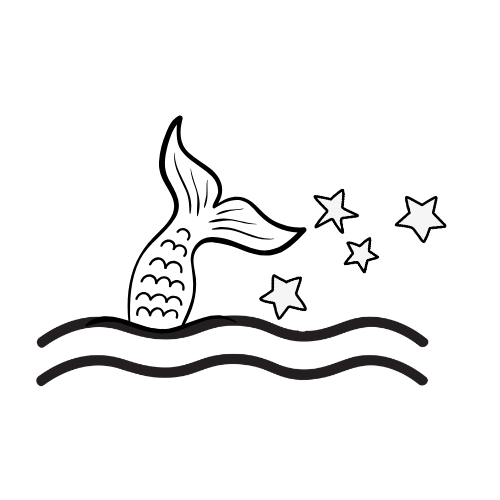 a mermaid tail in the sea with magic stars