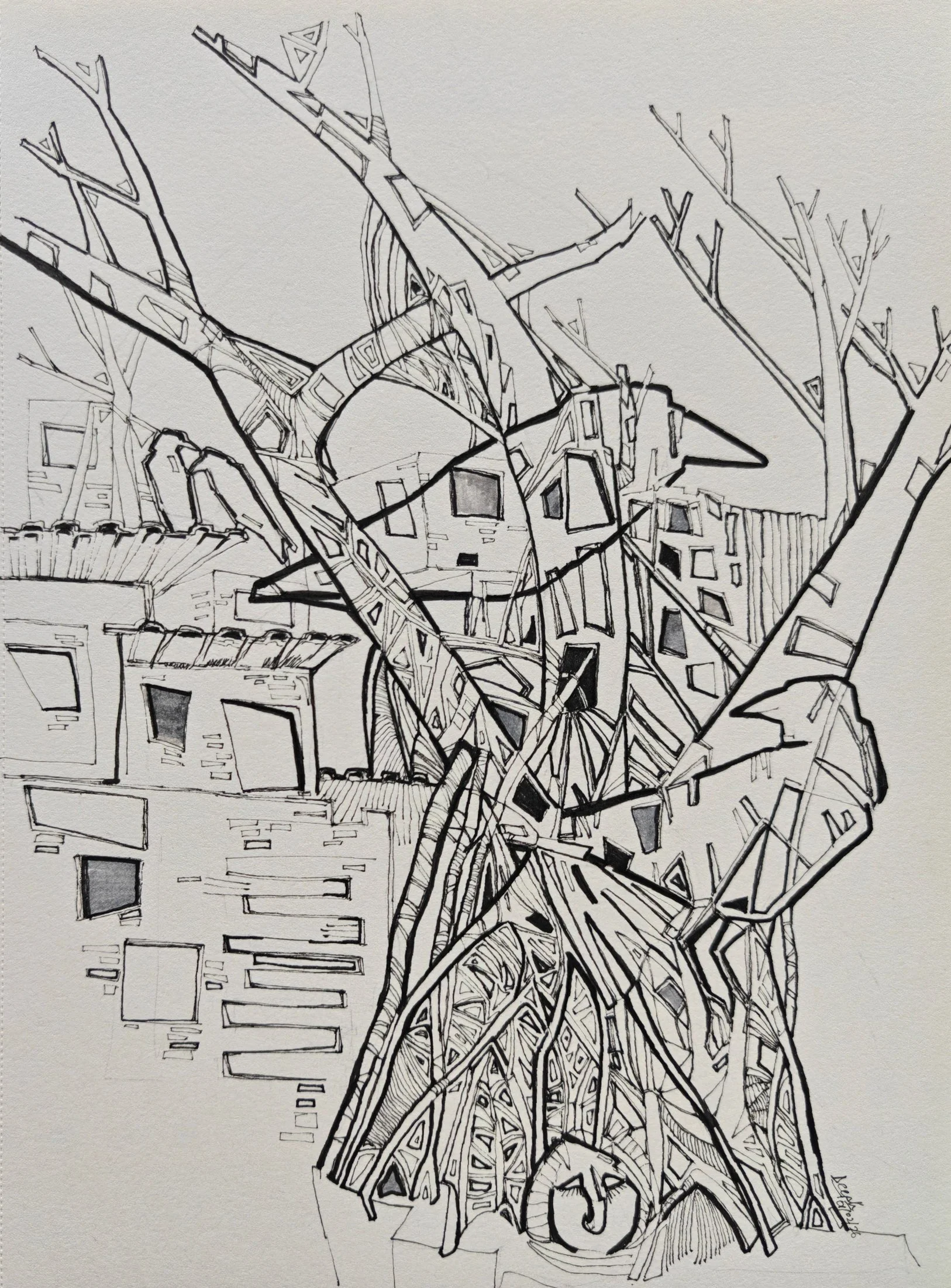 Rebirth #15 — pen and ink on paper by Deepti Nair