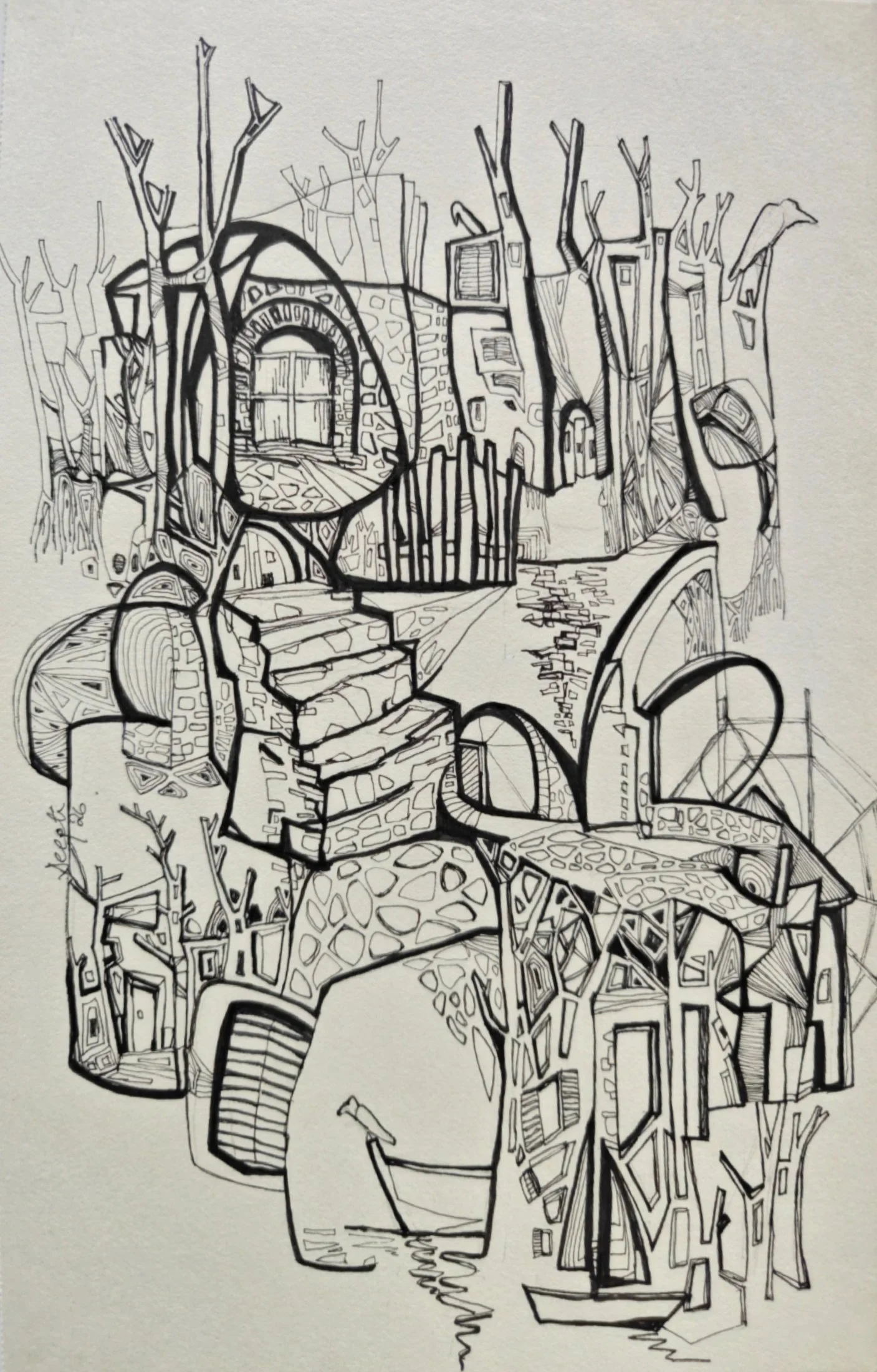 Rebirth #9 — pen and ink on paper by Deepti Nair