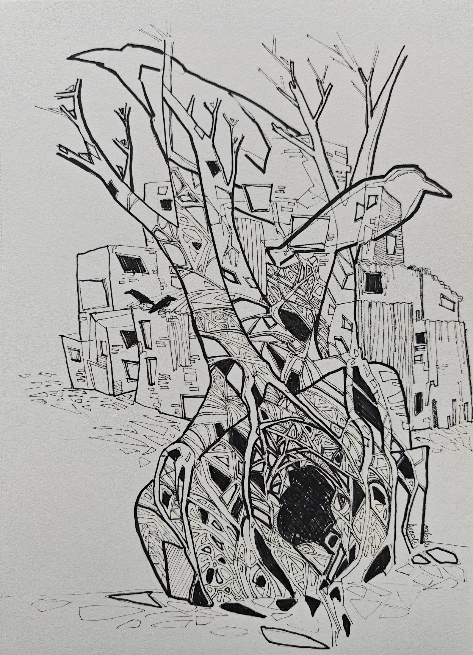 Rebirth #20 — pen and ink on paper by Deepti Nair