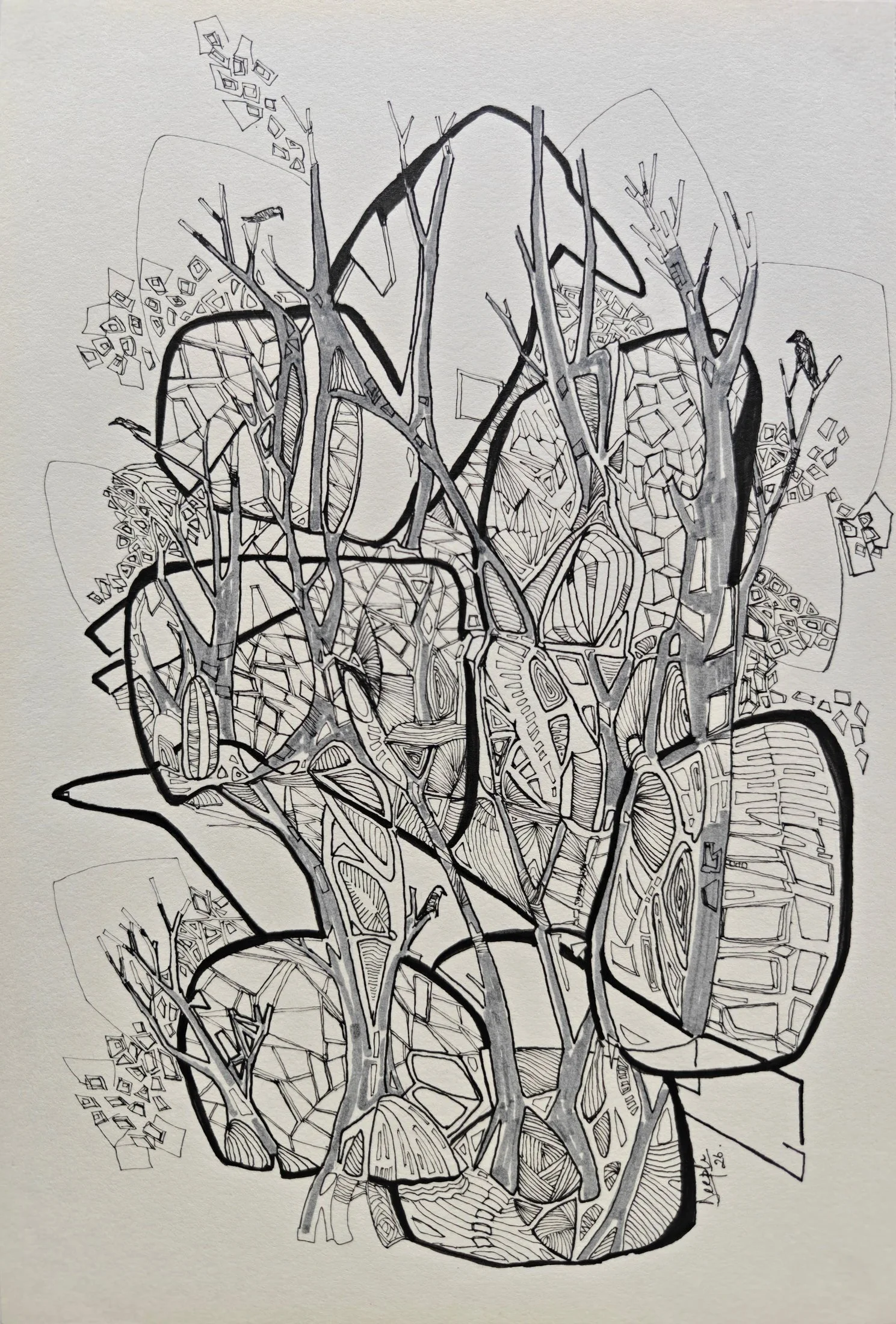Rebirth #3 — pen and ink on paper by Deepti Nair