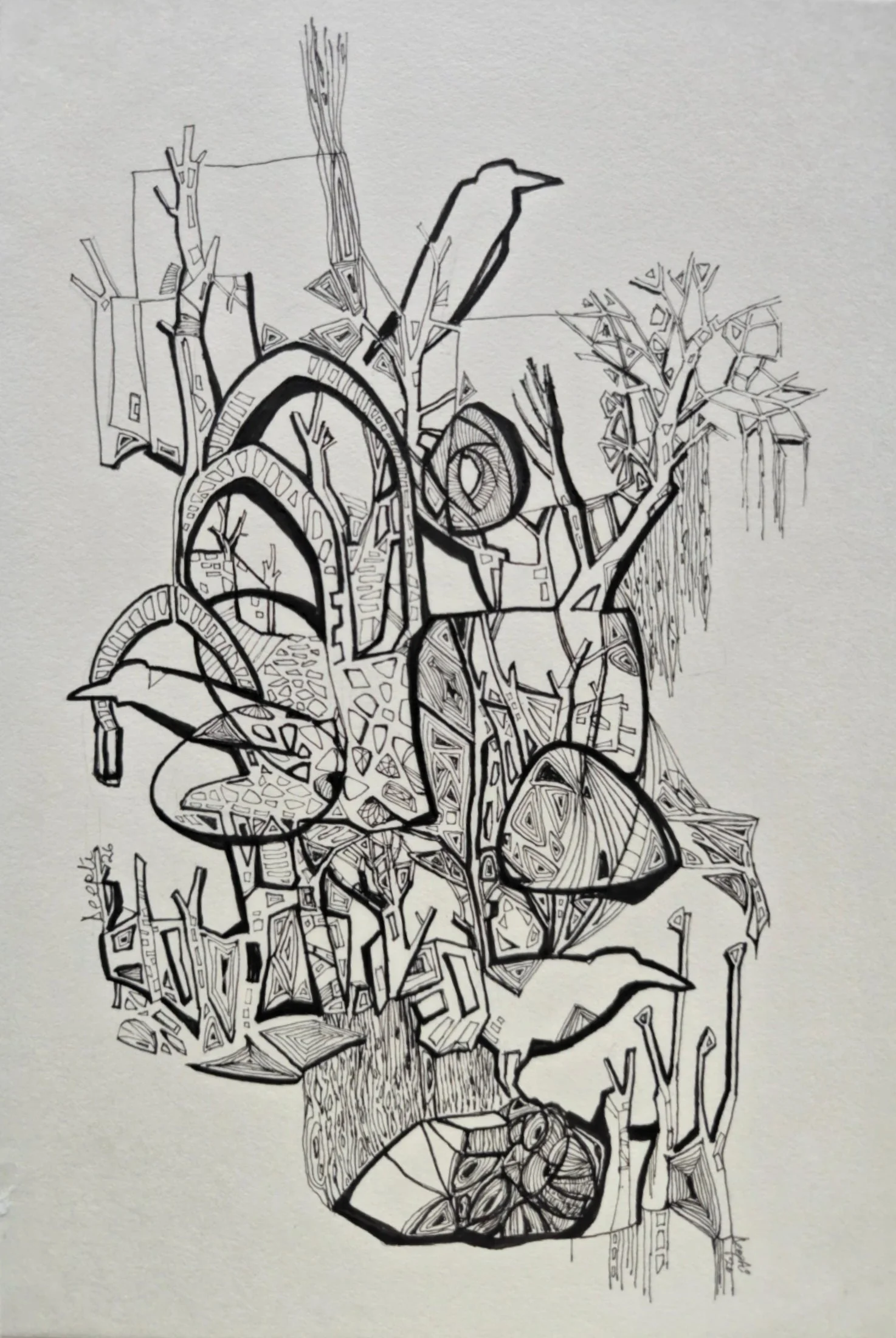 Rebirth #8 — pen and ink on paper by Deepti Nair