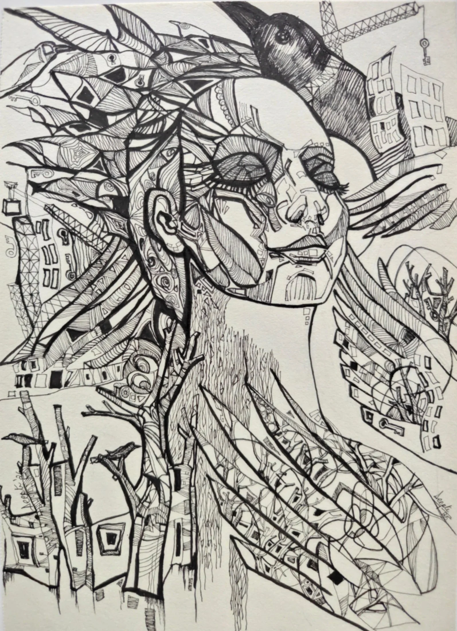 Rebirth #11 — pen and ink on paper by Deepti Nair