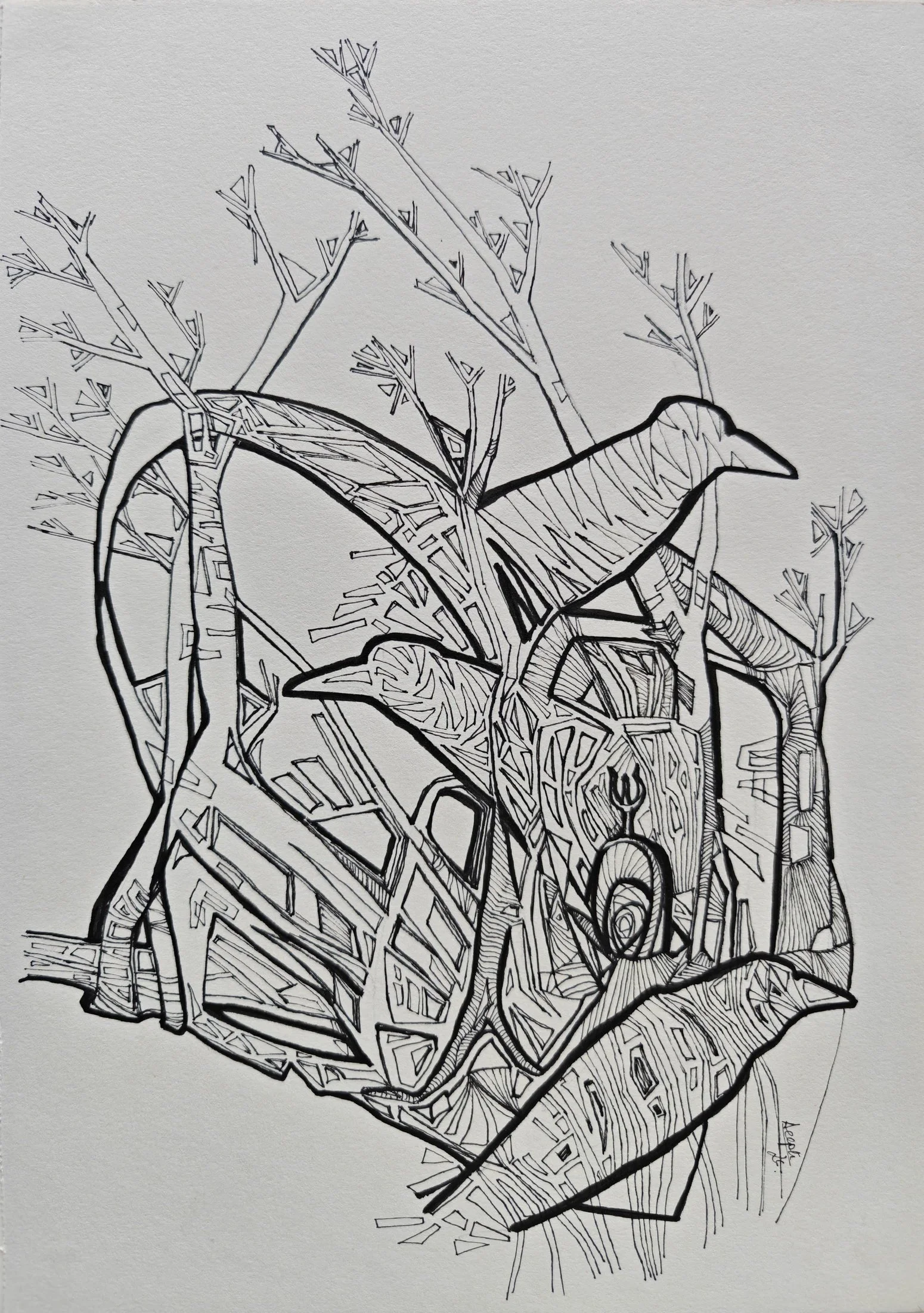 Rebirth #1 — pen and ink on paper by Deepti Nair