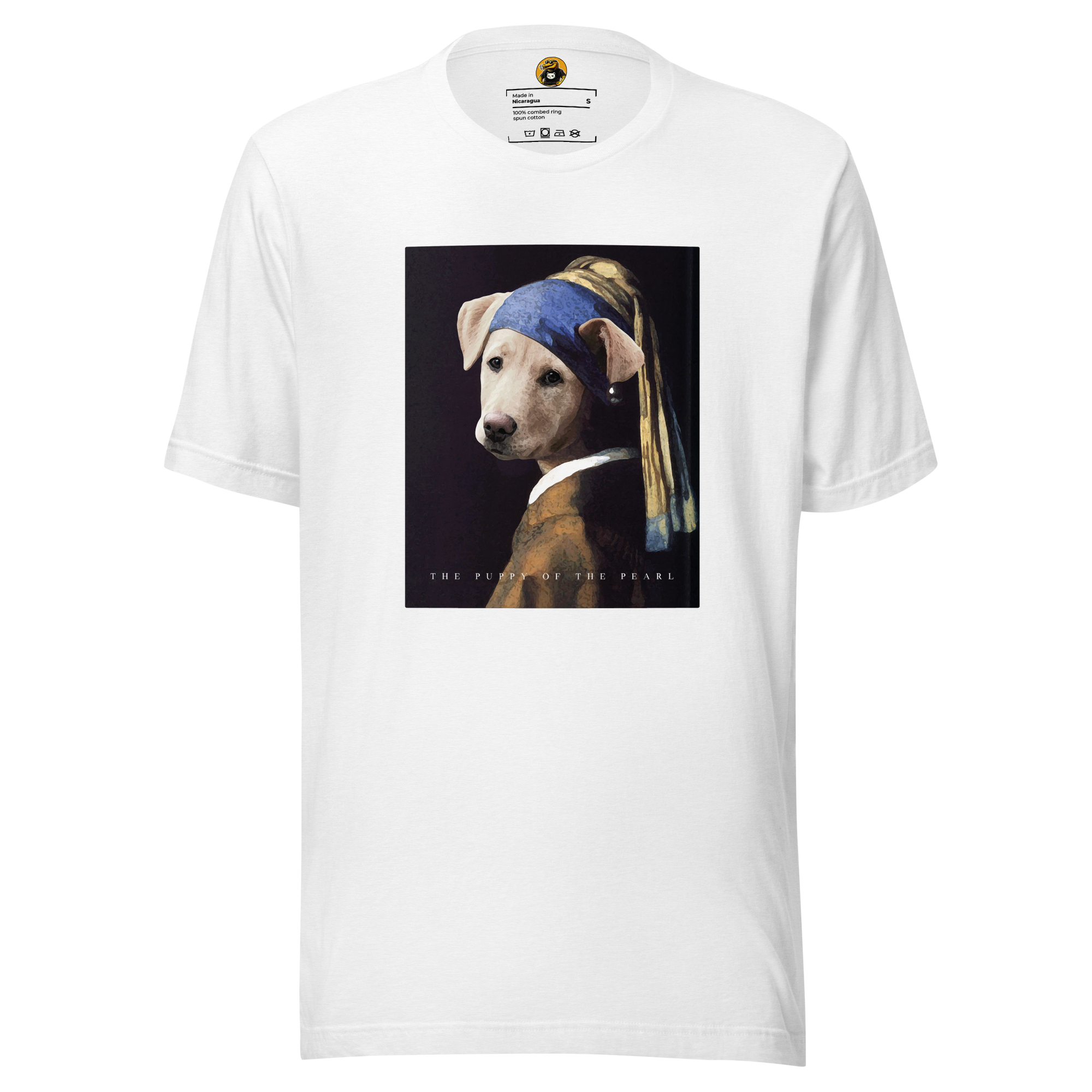 The Puppy of the Pearl T-Shirt: Vermeer Dog Art Parody Tee