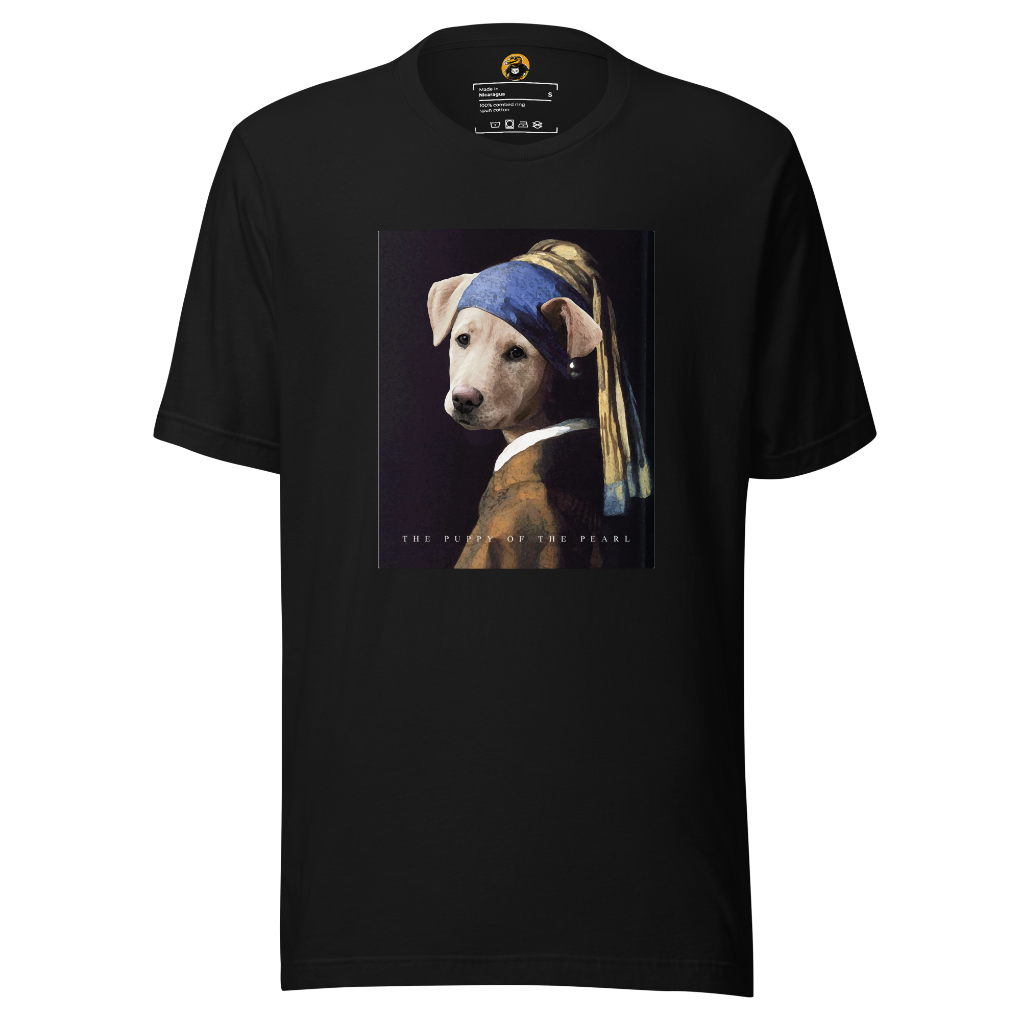 The Puppy of the Pearl T-Shirt: Vermeer Dog Art Parody Tee