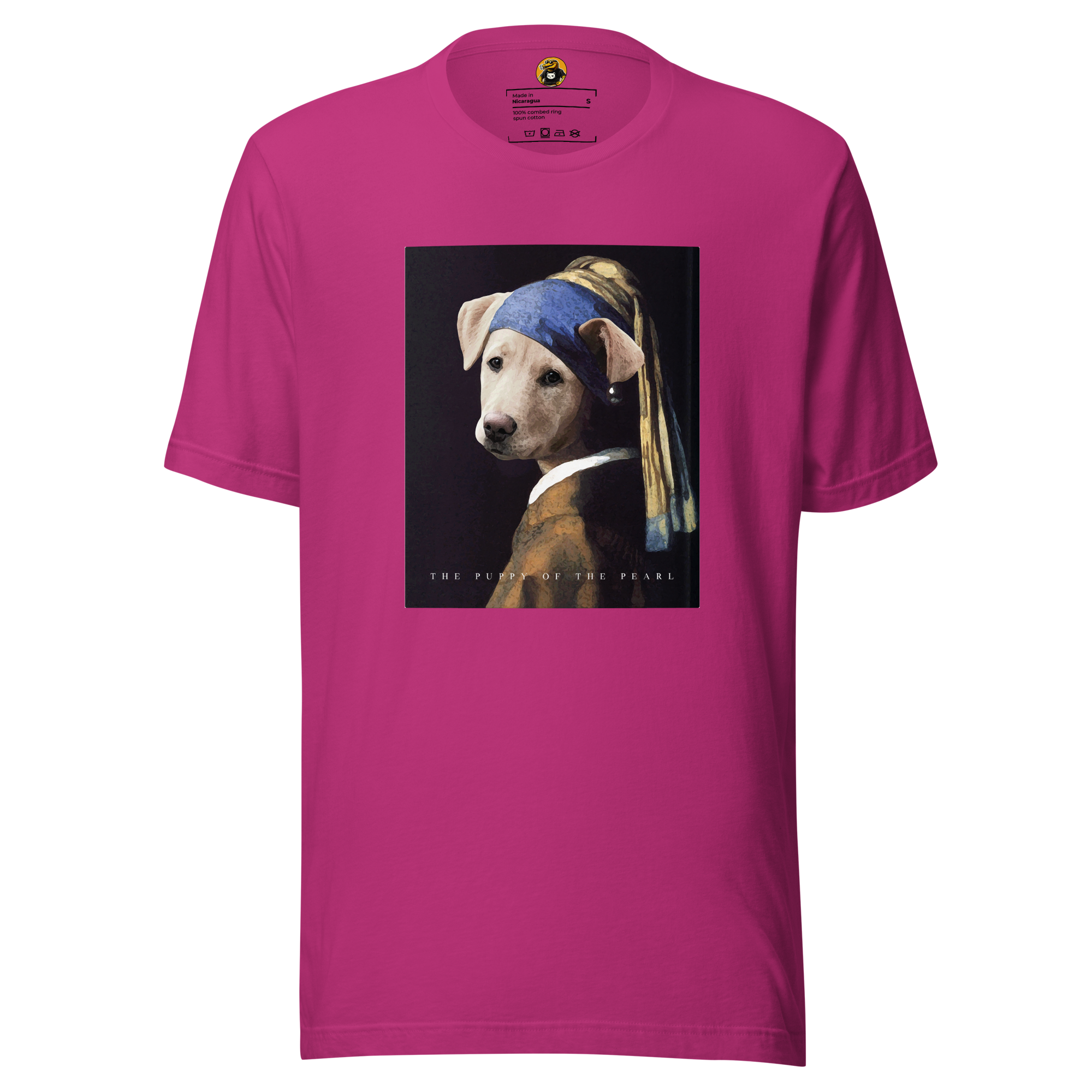 The Puppy of the Pearl T-Shirt: Vermeer Dog Art Parody Tee