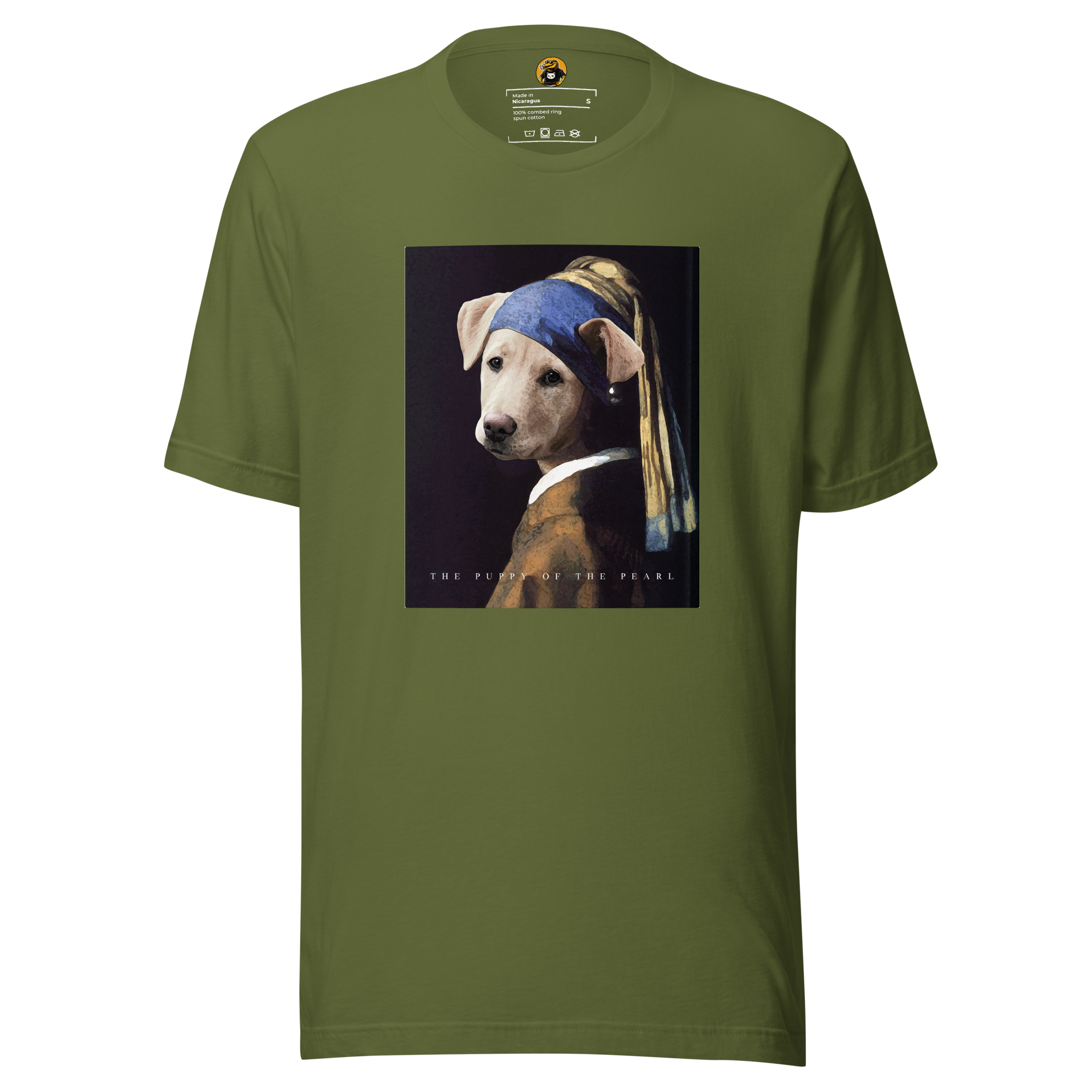 The Puppy of the Pearl T-Shirt: Vermeer Dog Art Parody Tee