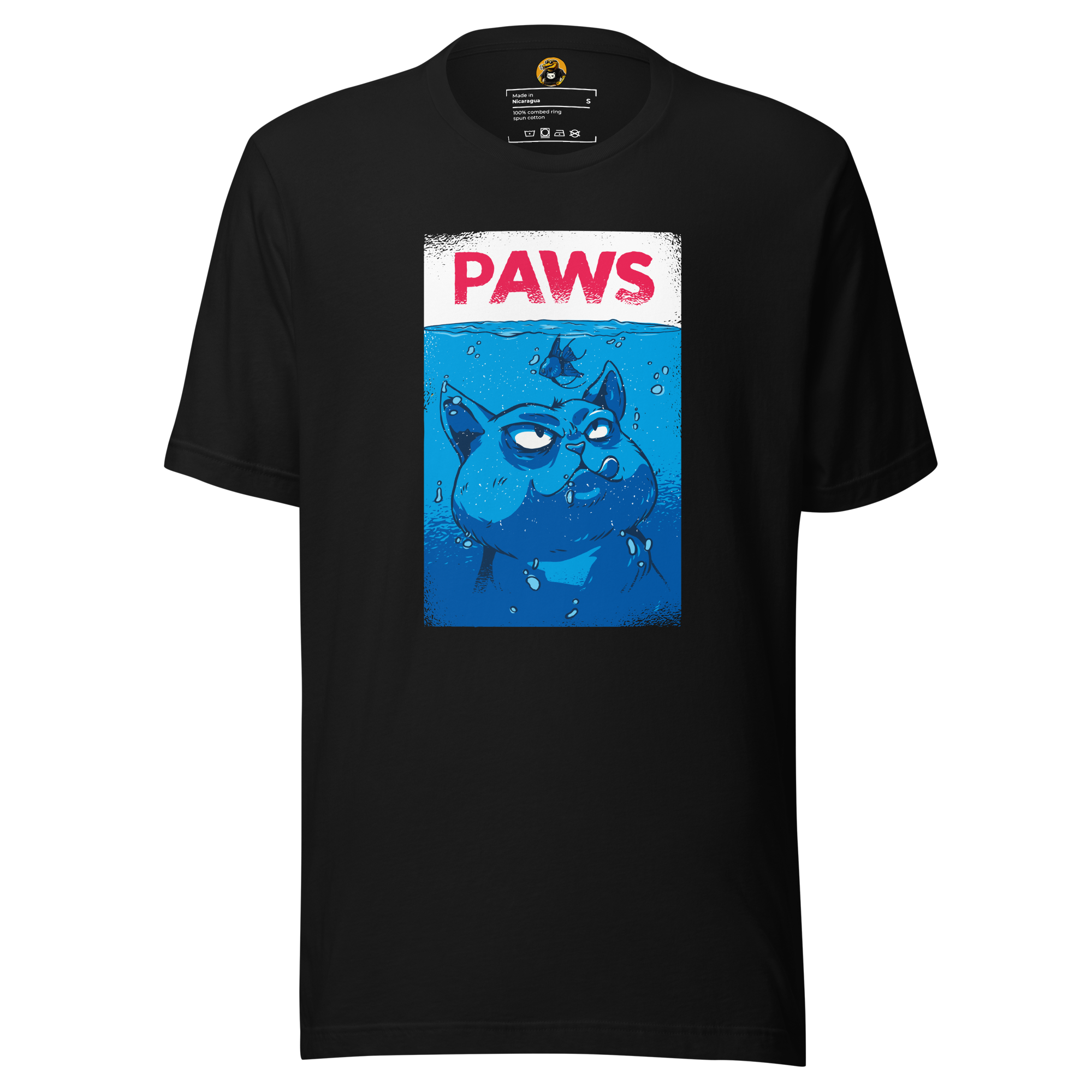 PAWS T-Shirt: Funny Cat Jaws Movie Poster Parody