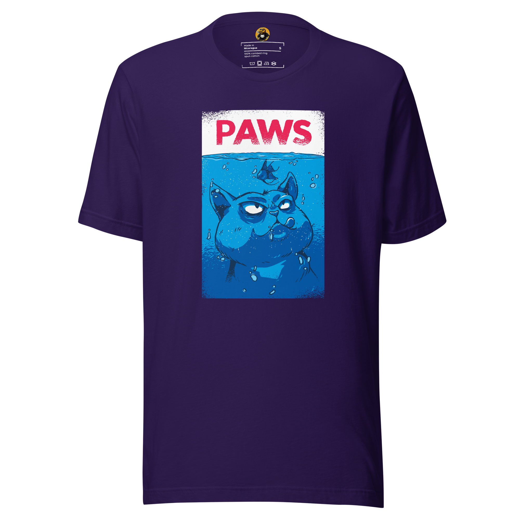 PAWS T-Shirt: Funny Cat Jaws Movie Poster Parody