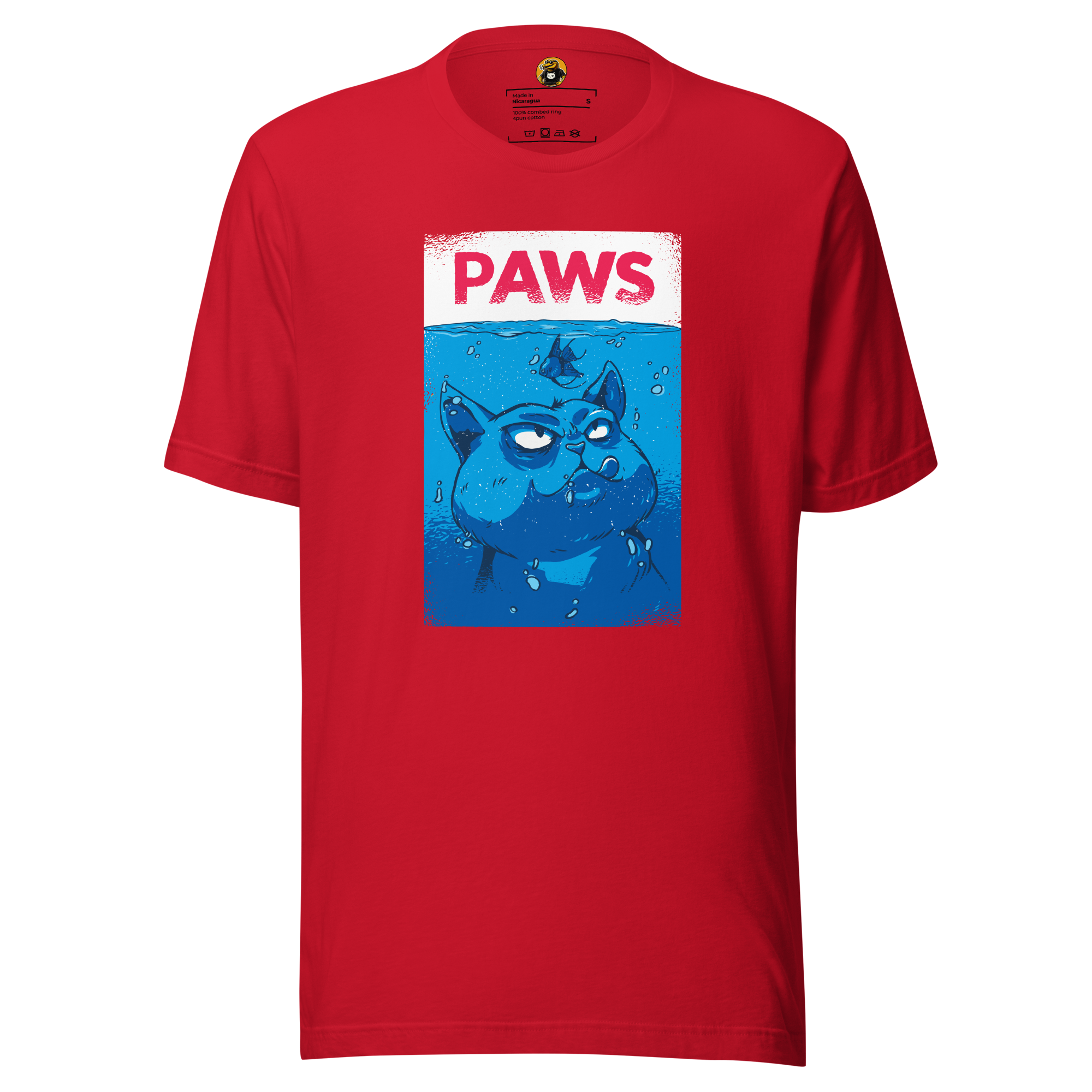 PAWS T-Shirt: Funny Cat Jaws Movie Poster Parody